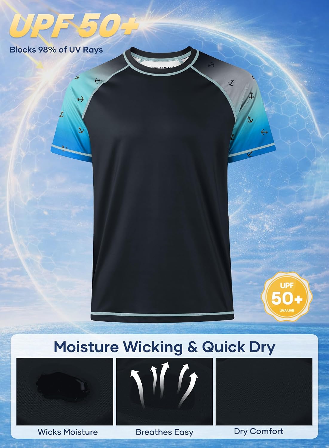 Men Short Sleeve Performance Rash Guard Moisture Wicking Dry Fit UPF50 T-Shirt(S-XXL)