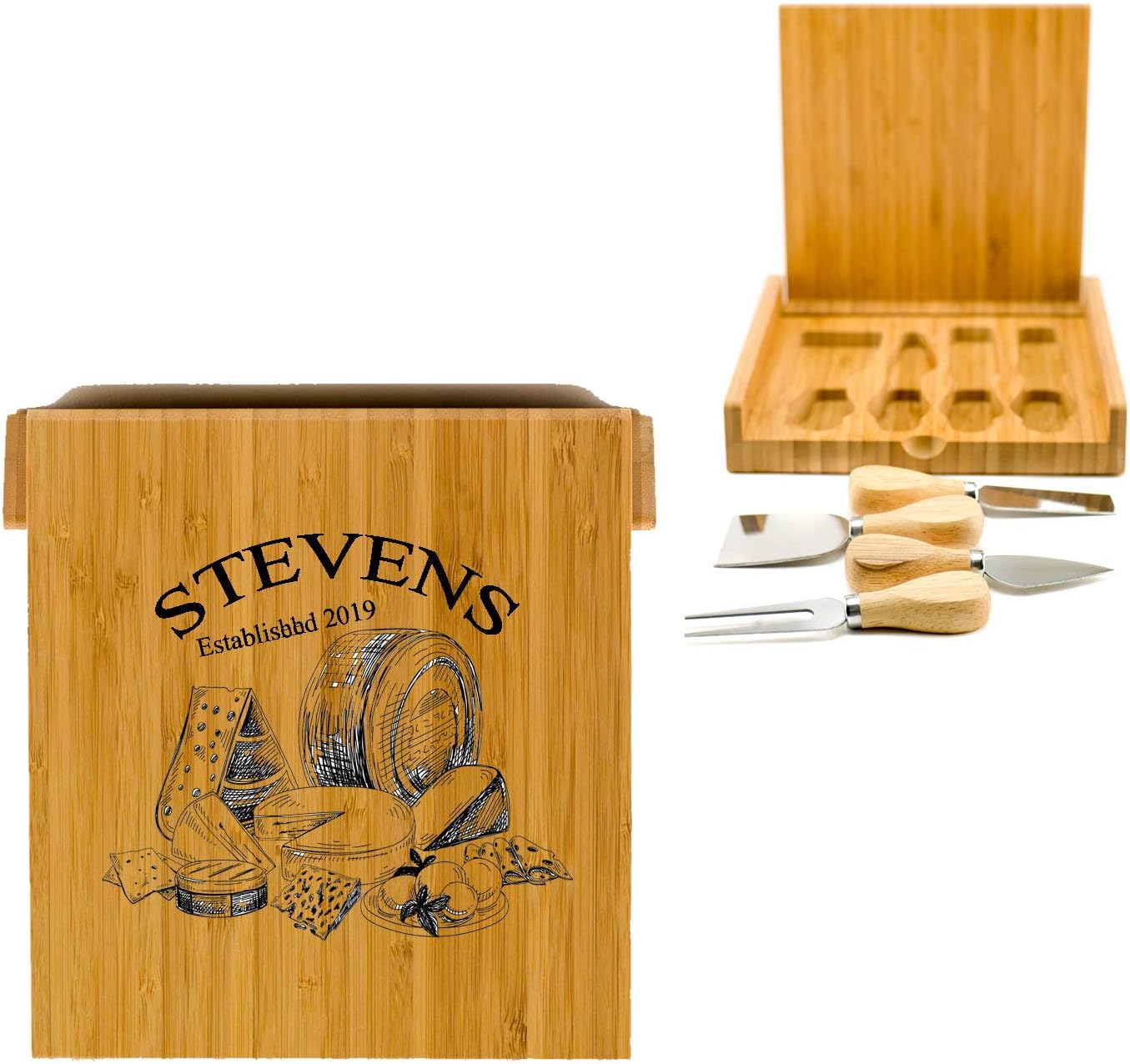 Personalized Engraved Cheese Board Tray & Knife Tool Set