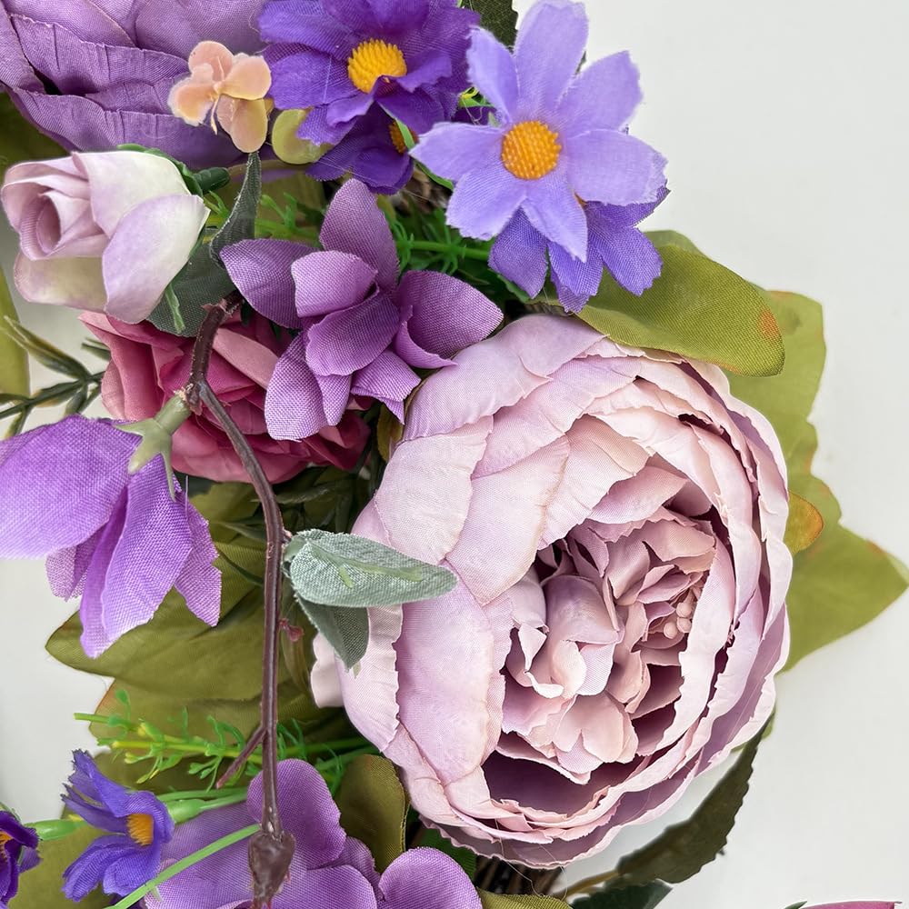 Pfingstrosen-Rosenkranz – 40,6 cm, handgefertigt, Vintage-Kunstblumen-Girlande für Frühling und Sommer, Violett