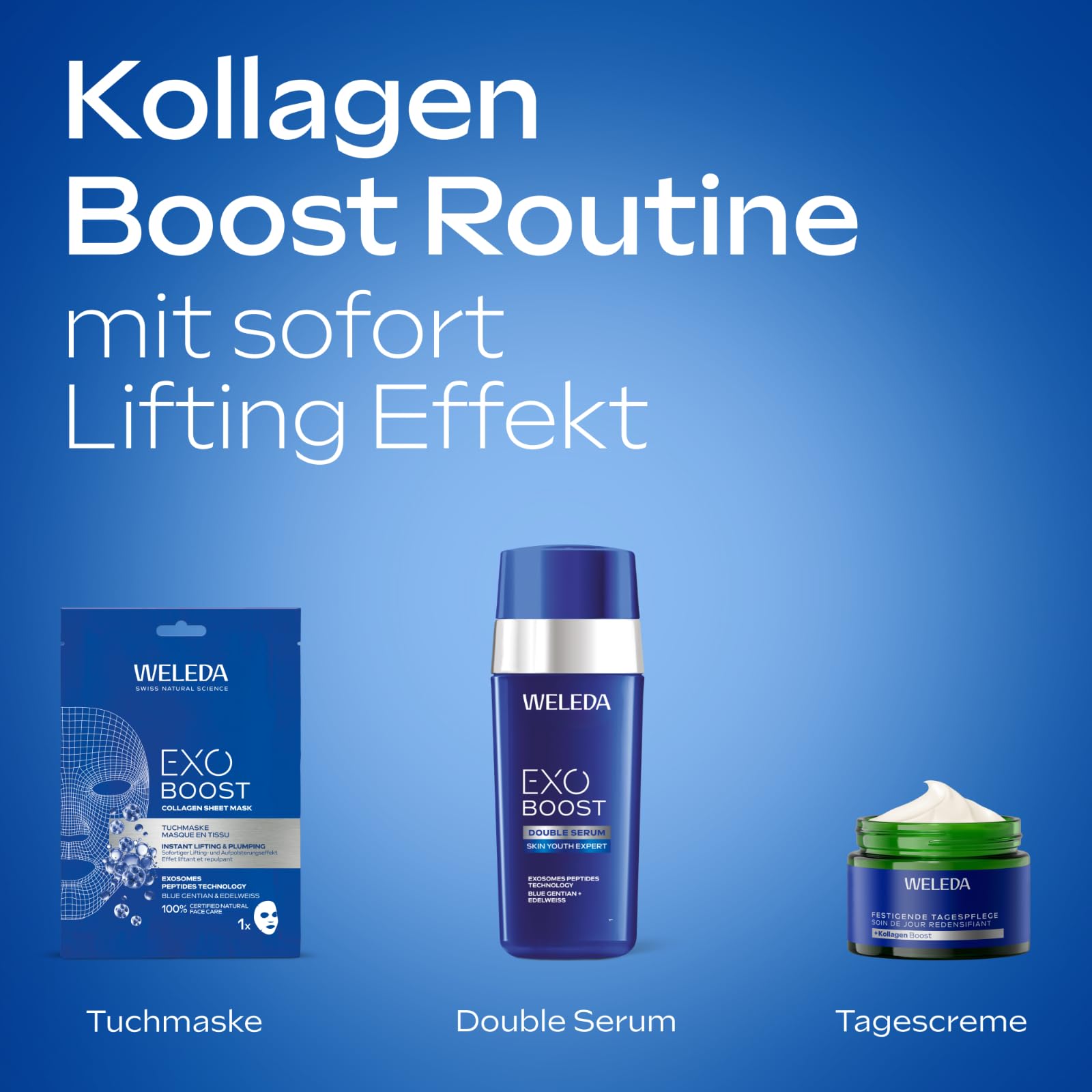 WELEDA Bio EXO BOOST Double Serum Blauer Enzian & Edelweiß – Naturkosmetik Gesichtsserum mit COLLAGEN+ ACTIVE COMPLEX & Lifting Effekt für sichtbar gestraffte Haut & definierte Konturen (vegan, 30ml)