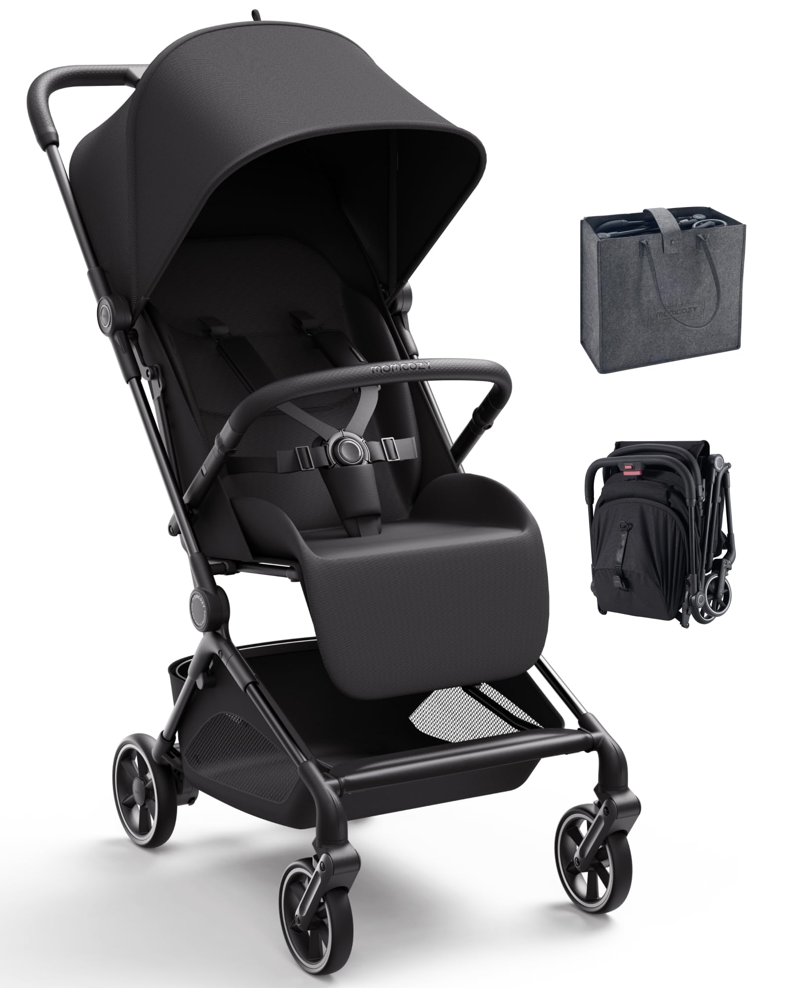 Momcozy TuckGo Lightweight Travel Stroller, One Click Fold for Toddlers 6M-3Y, 33L Bottom Storage, Compact Easier Air Travel, Travel Bag Included, 3-Position Recline, UPF 50+ Canopy, 5-Point Harness