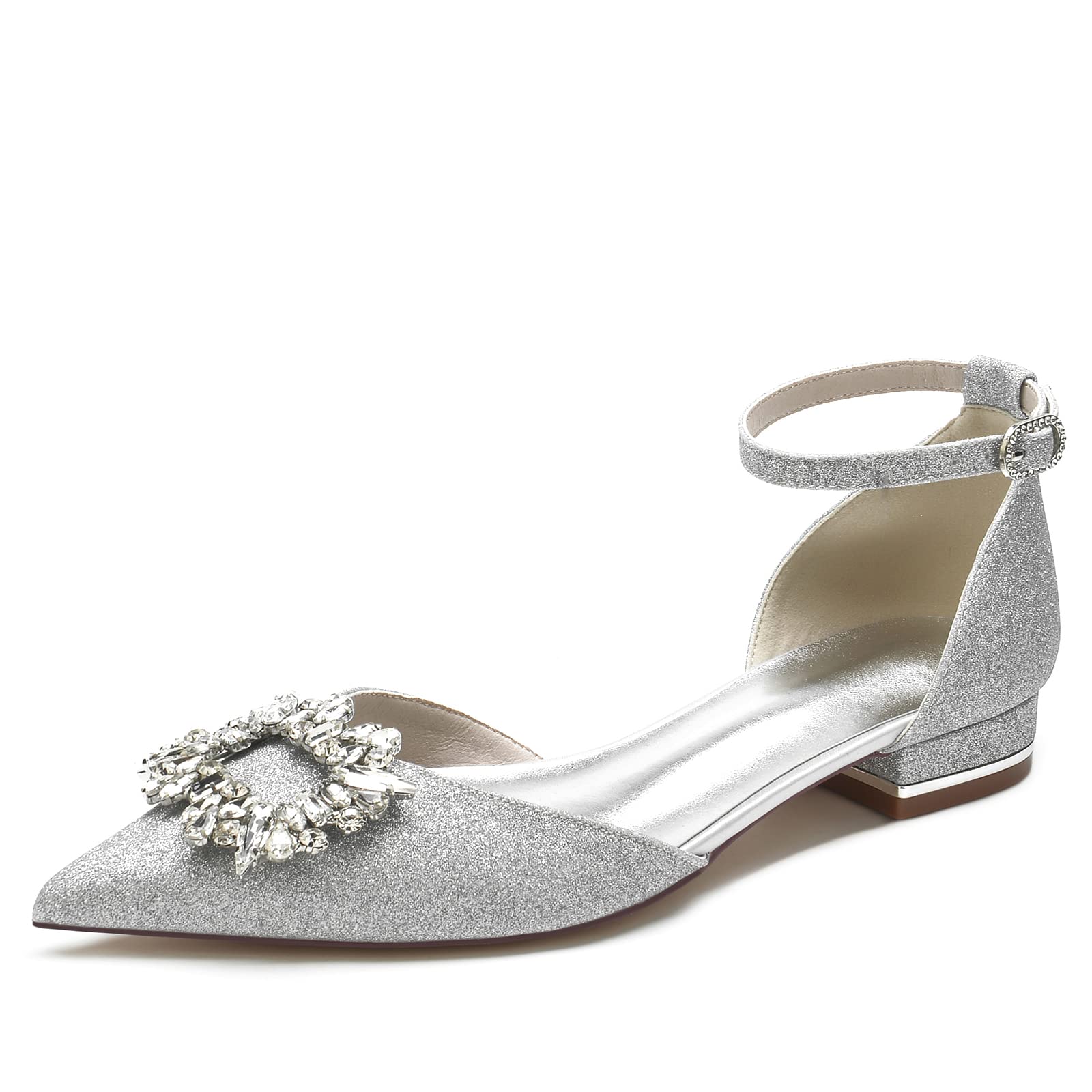 Scarpe a Punta da Donna, 2023 Décolleté con Tacco Basso Scarpe con Cinturini con Borchie con Strass Slip On Scarpe da Sposa per la Festa Nuziale