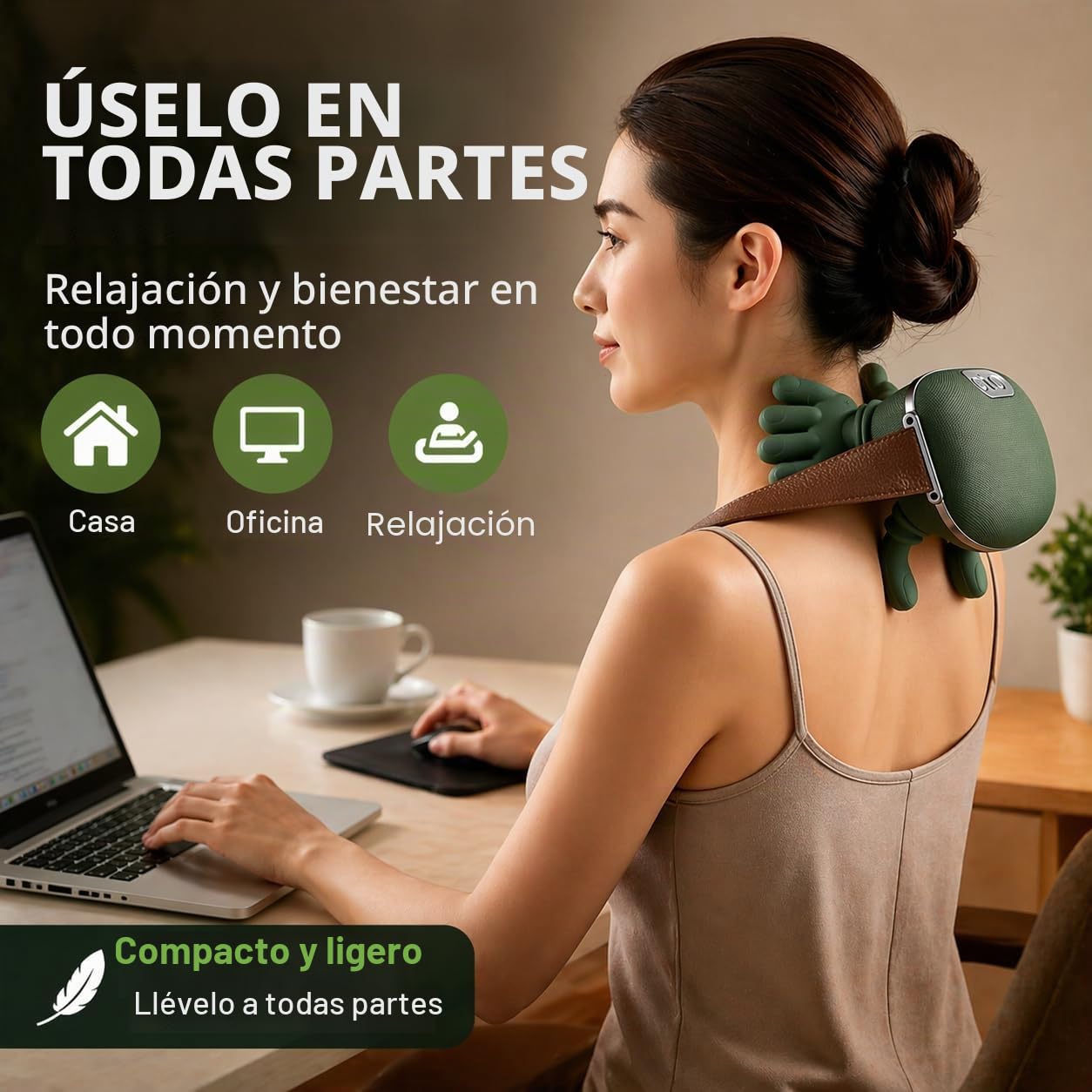 Masajeador Cervical y Hombros Eléctricos - Masaje Profundo 3 Niveles + Calor 2 Niveles - Inalámbrico Recargable 2000mAh - Dispositivo de Masaje Portátil Cuello, Espalda, Piernas