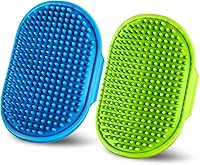 DSOE Dog Grooming Brush Set, 2pcs Silicone Massage Bath Brush with Adjustable Loop Handle for Short/Long Hair Cats & Dogs (Blue+Green)