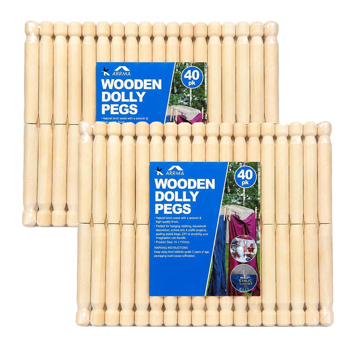 KARRMA Wooden Dolly Pegs 80 - Wooden Clothes Pegs Natural Strong | Reusable Heavy Duty Laundry Pegs for Indoor & Outdoor Drying - Craft, Sealing Bags & Household Use