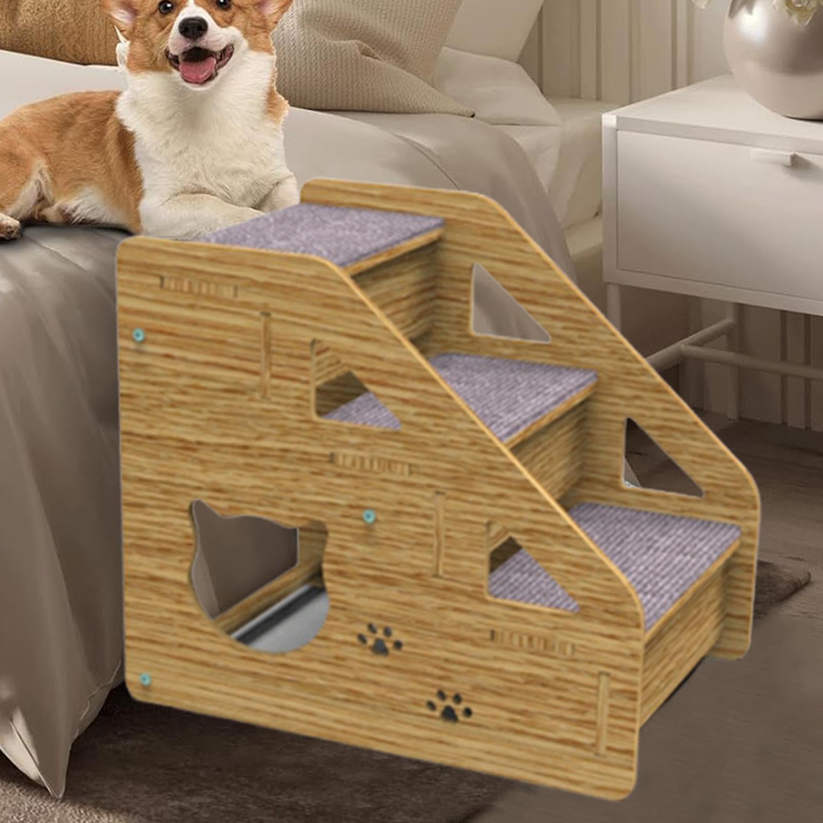 Rampa per letto per cani – 3 livelli scale e rampa per cani di taglia | media/piccola, gatti anziani | gradini antiscivolo per animali domestici per cani/gatti, scaletta per letti,