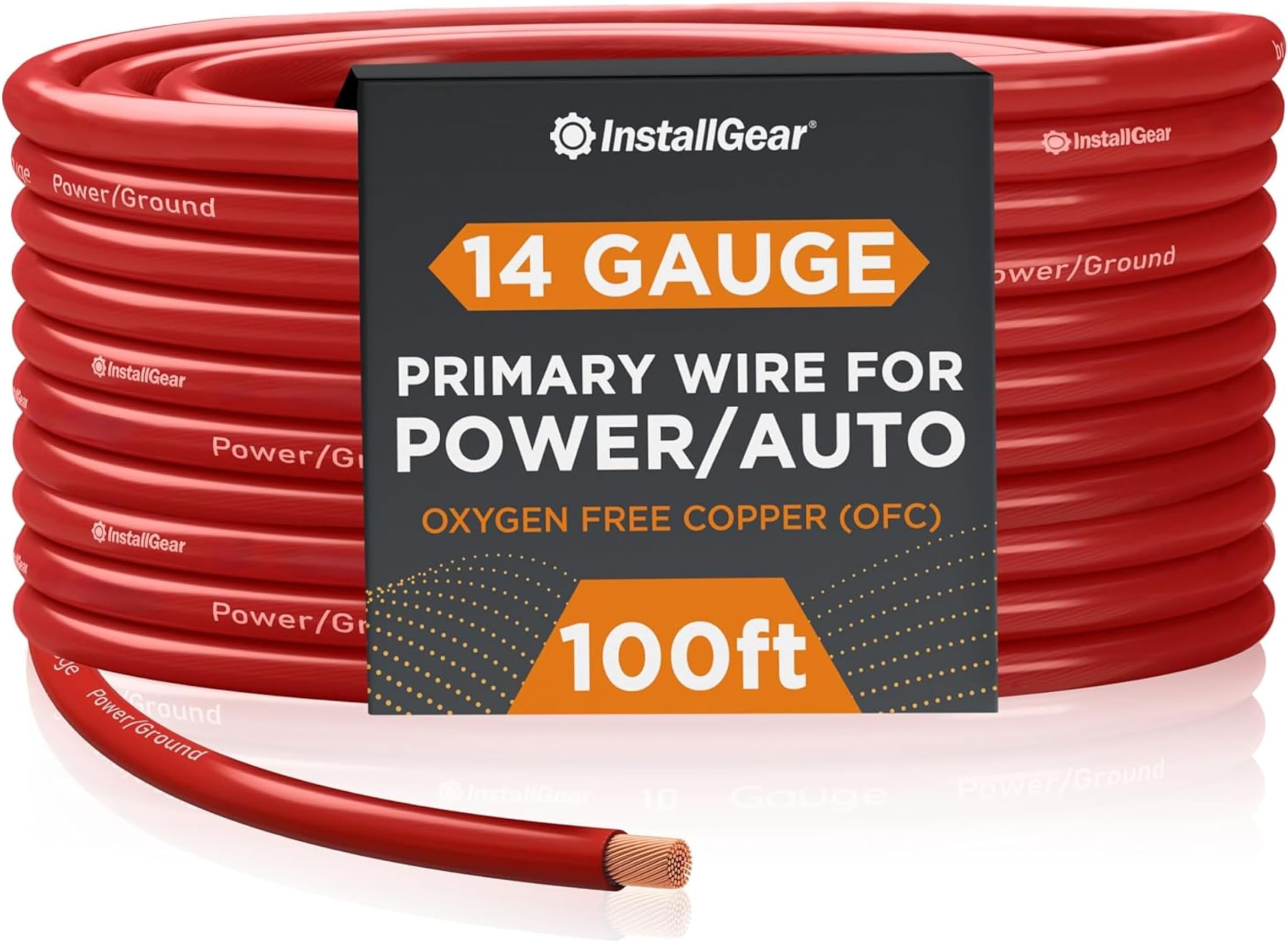 100ft 14 Gauge OFC Copper Speaker Wire - Red Primary Cable for Car Audio, Home Theater, and Outdoor Use - Flexible PVC Jacket - Easy Polarity ID - Radio and Stereo