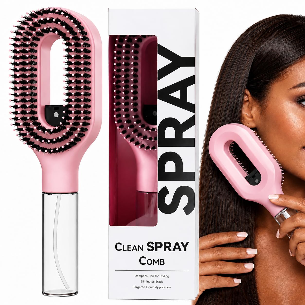 Hair Brush with Water Spray Mister, 2-in-1 Spray Hair Brush for Wet & Dry Hair, Fine Mist Detangling Brush with 50ml Refillable Water Tank, Anti-Frizz Nylon Bristles for Curly, Wavy, Thick, Straight Hair, Kids & Travel-image-25