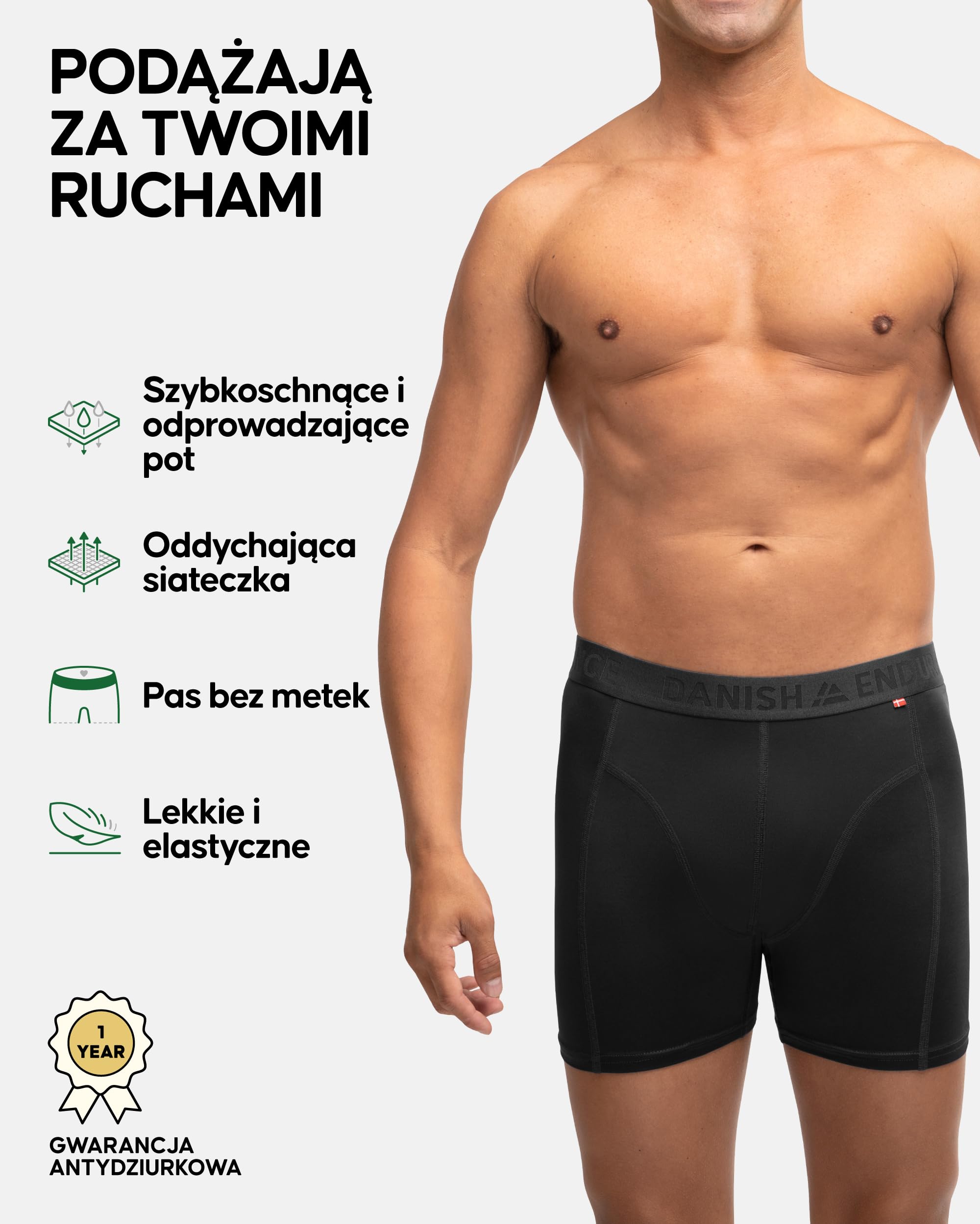 DANISH ENDURANCE Sportowe Bokserki Męskie, Termoaktywna Bielizna Premium, Profesjonalne, 6-PACK