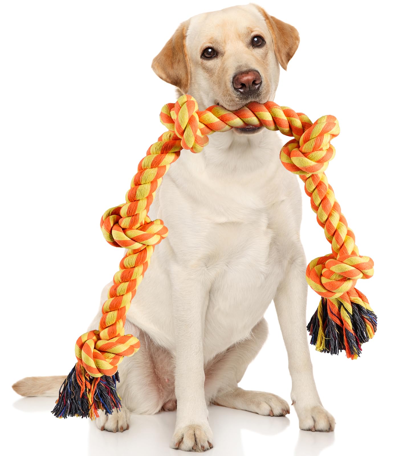 Aitmexcn Dog Rope Toys for Large Medium Dog Chewers, Rope Indestructible Dog Chew Toys, 37 Inch 5 Knots Tough Dog Tug Toy for Teeth Cleaning, Tug of War-Orange
