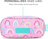 Vista 4 de mibasies - Lapicera para niñas, estuche con divisiones múltiples para lápices, diseño de arcoíris rosa