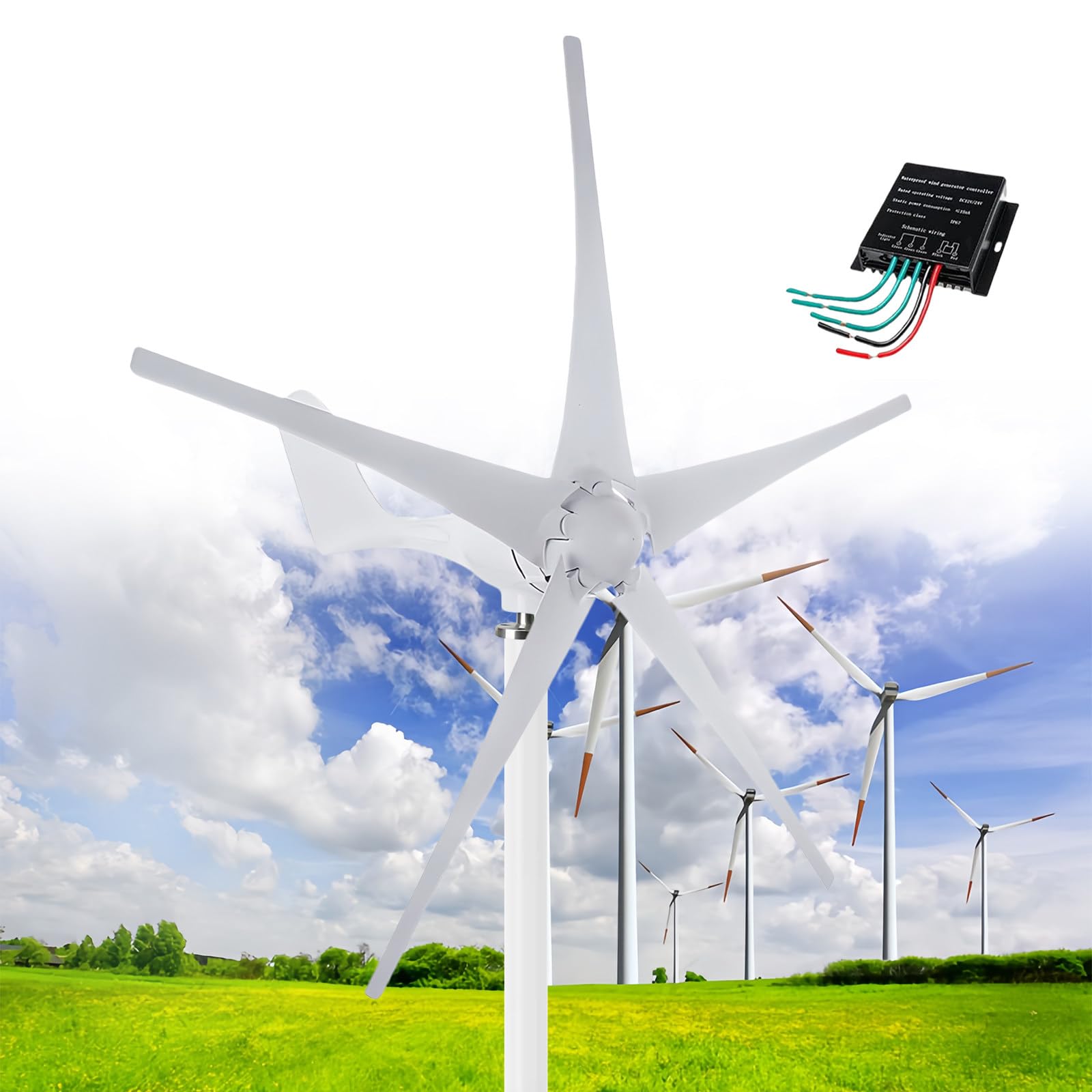 12000W Wind Turbine Generator Kit for Home, Wind Generator 12V/24V/48V, Low Start-Up Speed Free-Energy Generator Wind Power Generator Kit, Industrial Energy Windmill Generator,White-12V