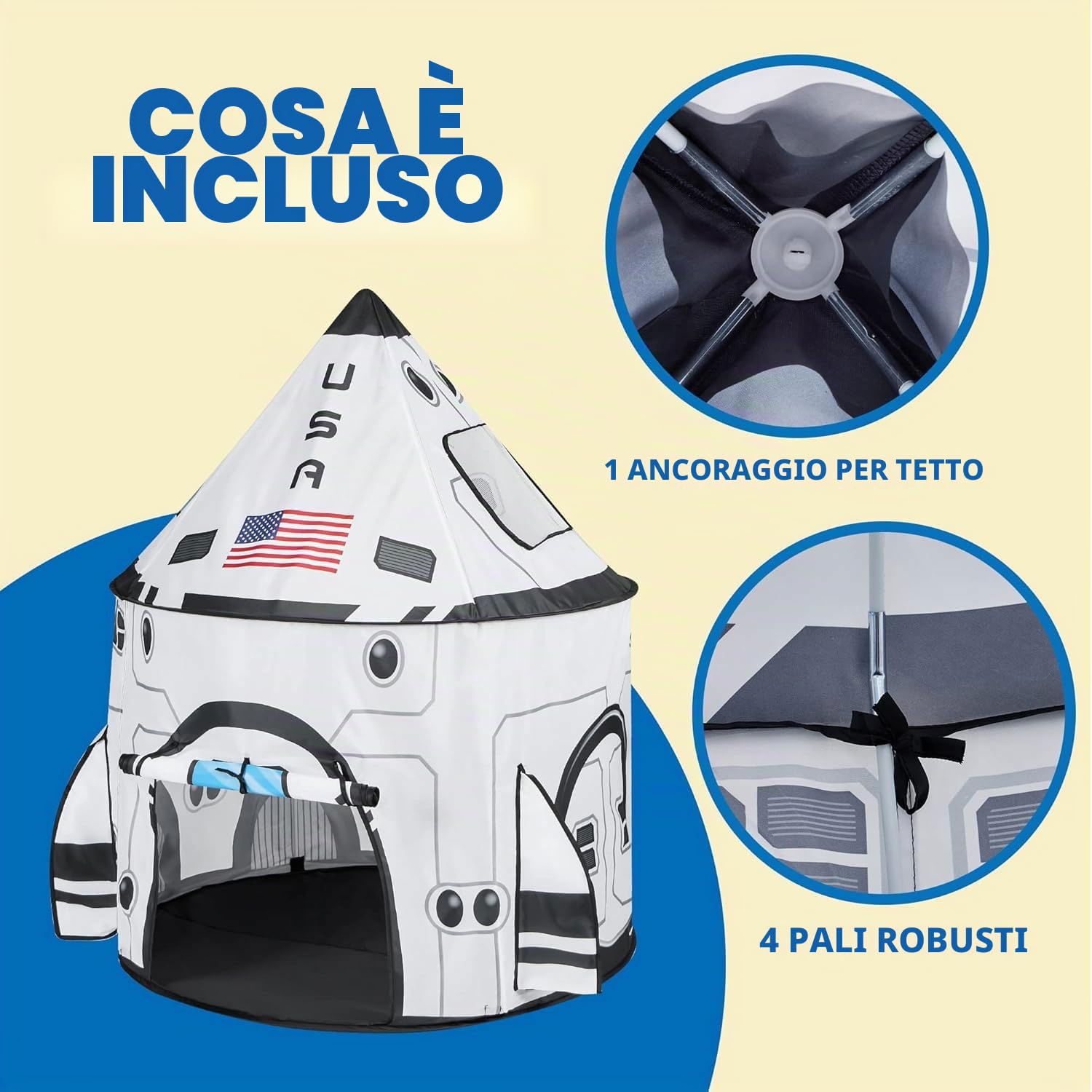 JOYIN Tenda per Bambini Razzo Spaziale Pop Up, Portatile Pieghevole Space per Interni ed Esterni