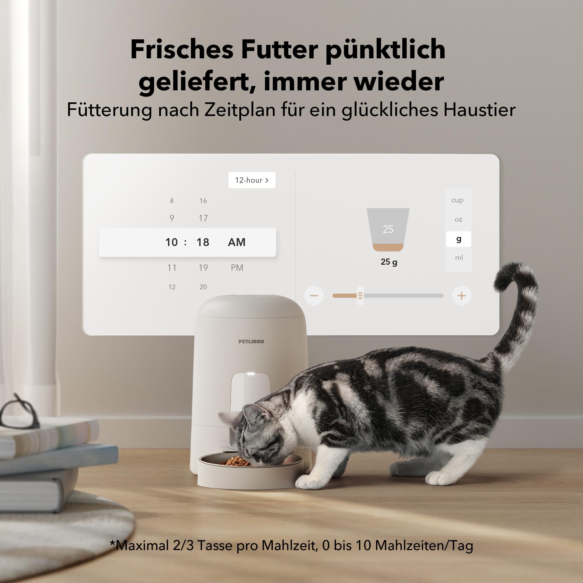 PETLIBRO Dozownik automatycznych karm dla kotów, 2,4 G WiFi z akumulatorem, żywotność 30 dni, 2 l, karma dla kotów, sterowanie aplikacją i do 10 posiłków (biały)