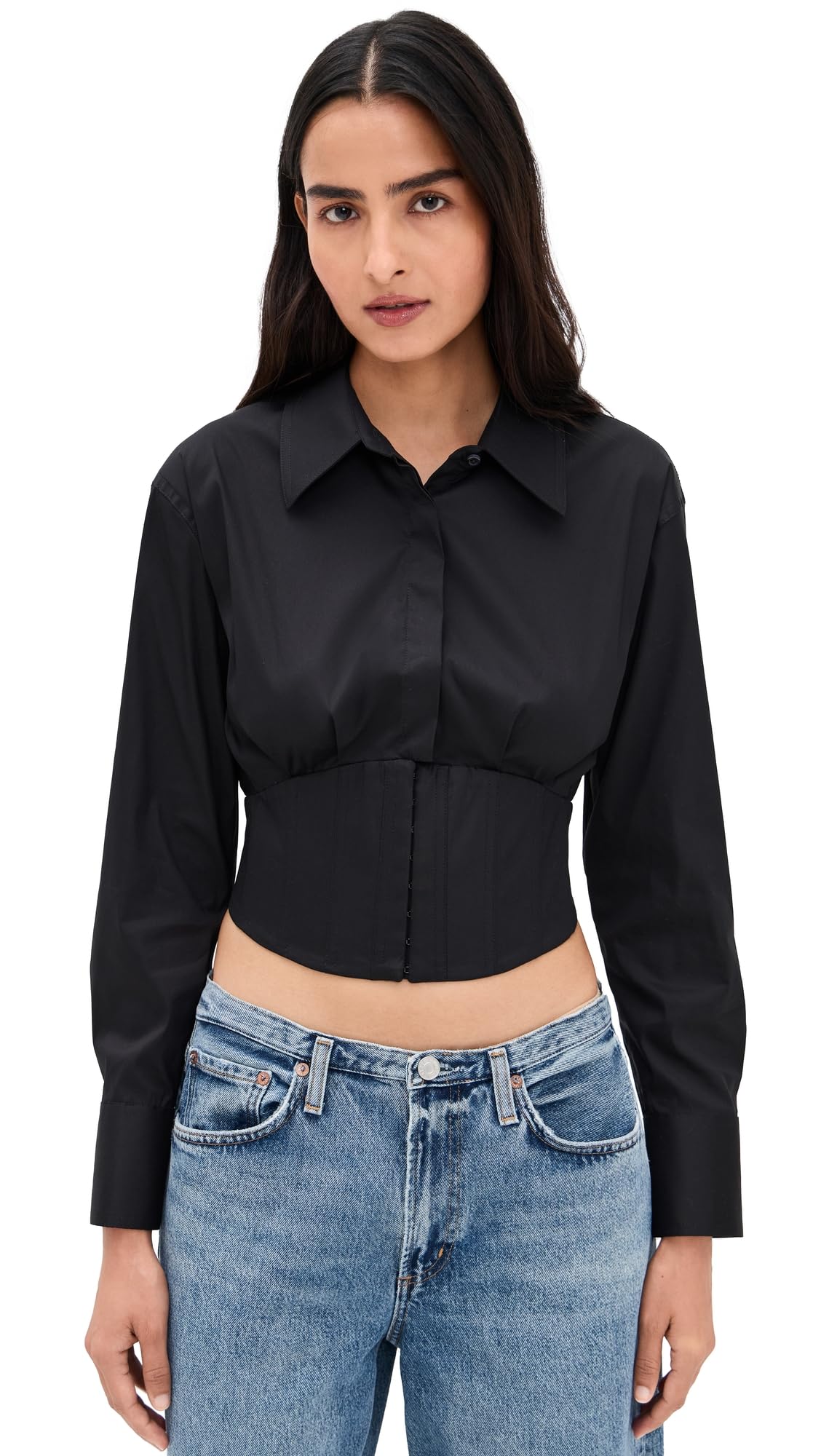 alice olivia Womens Edie Corset Button Down