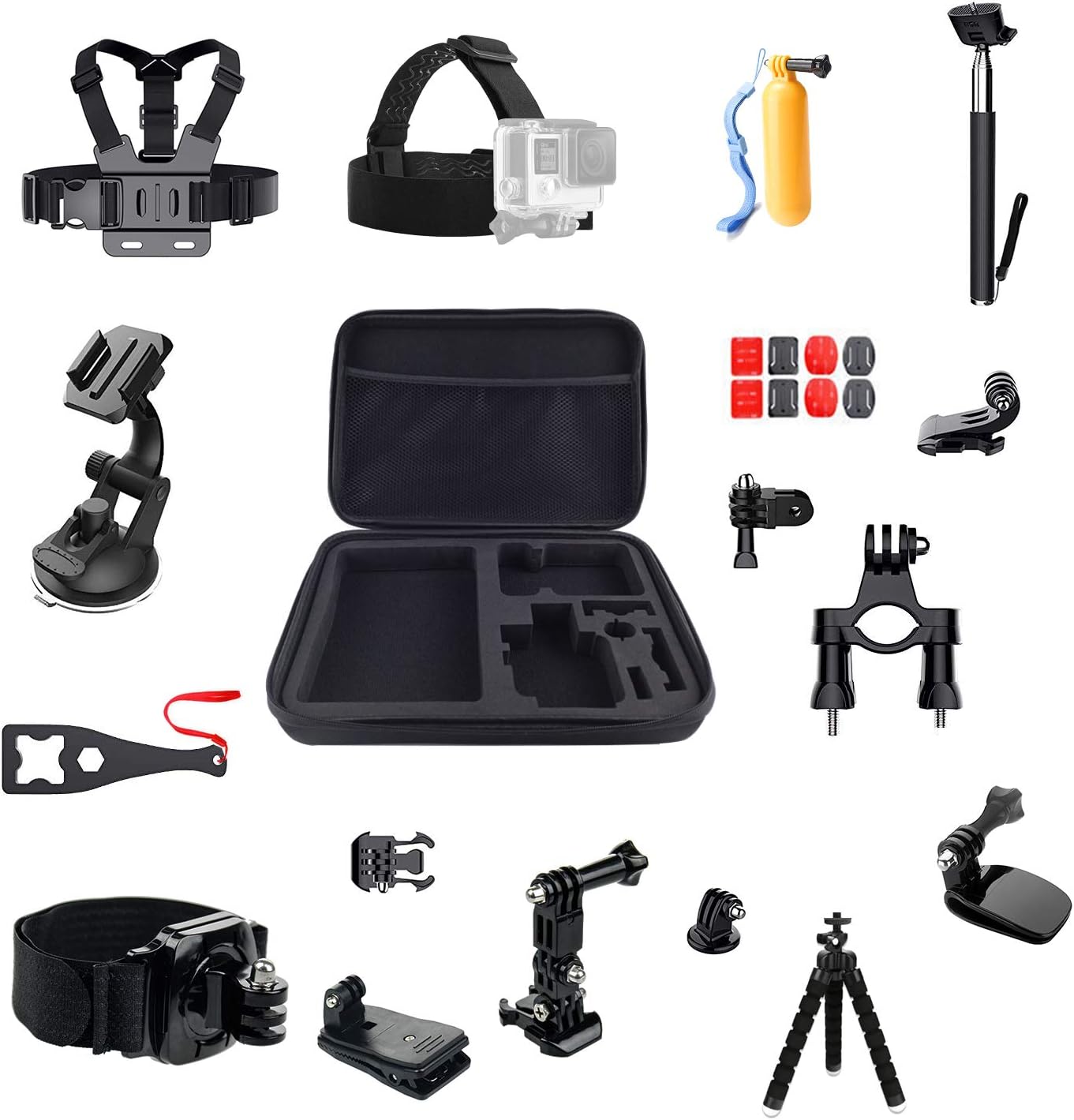 NEW 16 IN 1 Action Camera Accessories Pack Compatible with GoPro Hero 9 8 Max 7 6 5 4 Black GoPro 2018 Session Fusion Insta360 DJI AKASO Campark SJCAM etc. Sport Camera Mount Kit