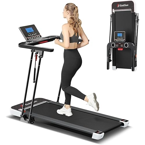 SHAREWIN Portable Folding Treadmill, Foldable Electric Exercise Treadmills for Home with Pulse Sensors,260 lb Capacity, 7.5MPH，Low Noise with LCD and Bluetooth Speakers, Running Walking Jogging(White)