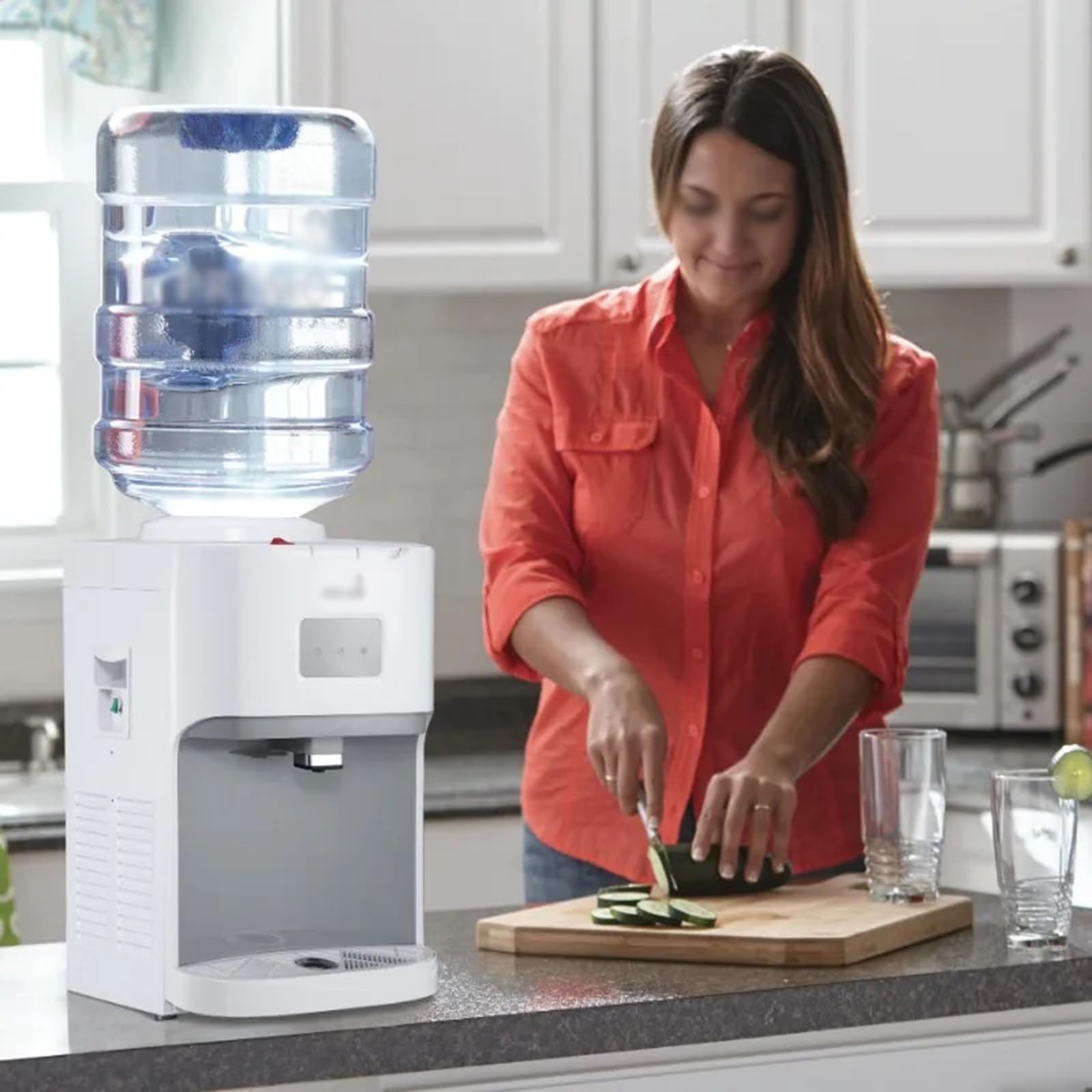 Distributore di Acqua Distributore d'acqua da banco con caricamento dall'alto calda/fredda/temperatura ambiente bianco Dispenser Acqua