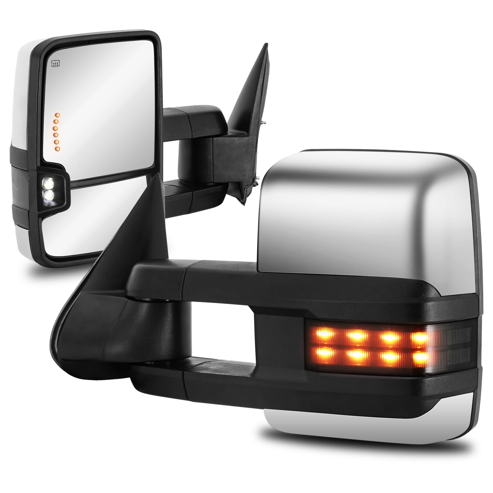 Towing Mirrors Power Heated Compatible for 2003-2006 Chevy Silverado Suburban GMC Serria / 07 Silverado Serria Classic w/Turn Signal Reverse Light Arrow Light Side Mirrors 2 PCS (Chrome)