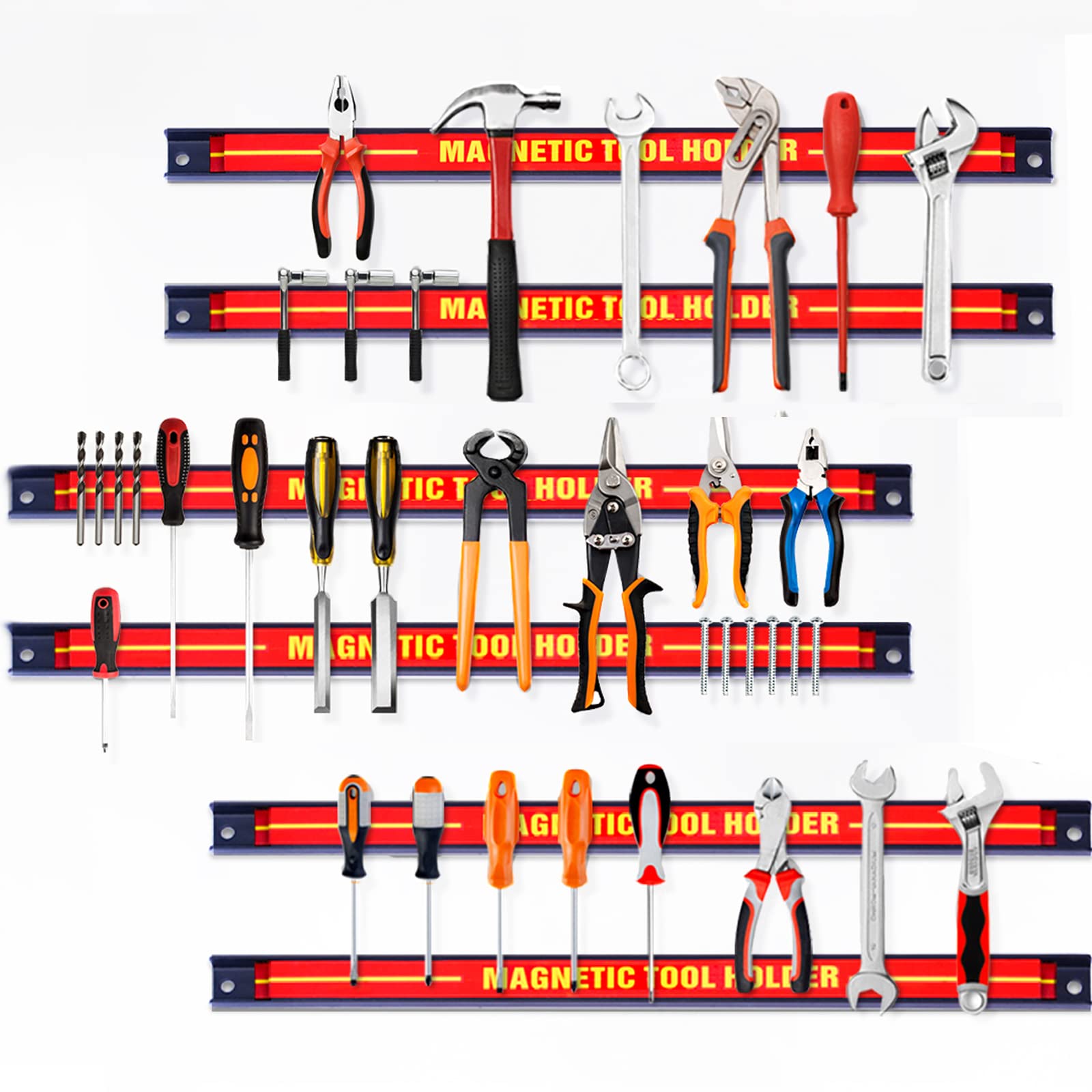GYMAX Lot de 6 Barres Magnétiques 46 CM Capacité de Charge de 10 KG pour Outils, Porte-Outils Mural en Ferrite, Baguette Aimantée pour Outils, Convient pour Cuisine, Garage, Atelier