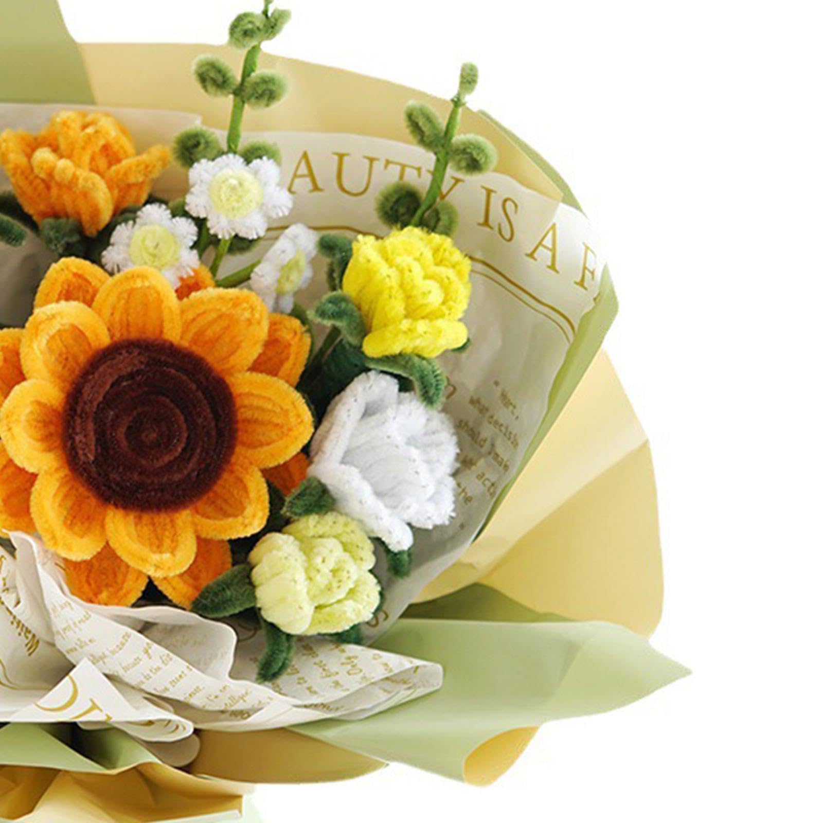 Bouquet Fiori Artificiali Kit Materiali Non Finito Lavorazione Manuale Uncinetto Composizione Floreale Carta Tavolo Centro Adatto per Regali, Girasole