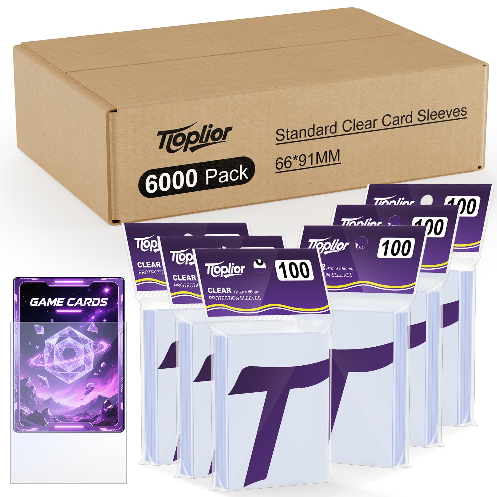 Tioplior 6000 Counts Card Sleeves,Soft Penny Sleeves for Trading Cards,Clear Plastic Card Protectors Fit for MTG,TCG,Baseball,Football,Sports,Game Cards