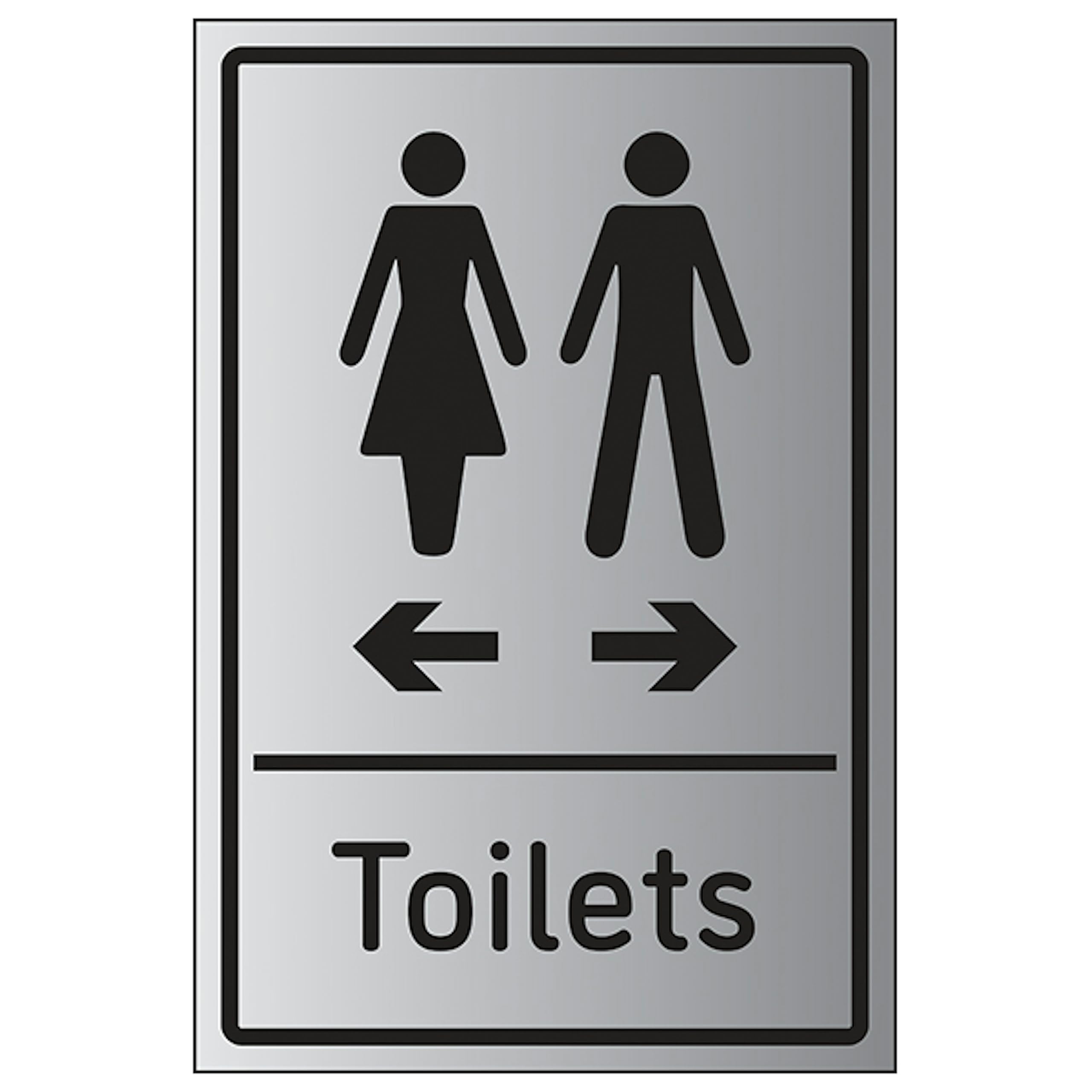 V Safety Toilets Arrows Women Left/Men Right 150 x 200 mm - 1.6mm Aluminium Effect Rigid Plastic Safety Sign