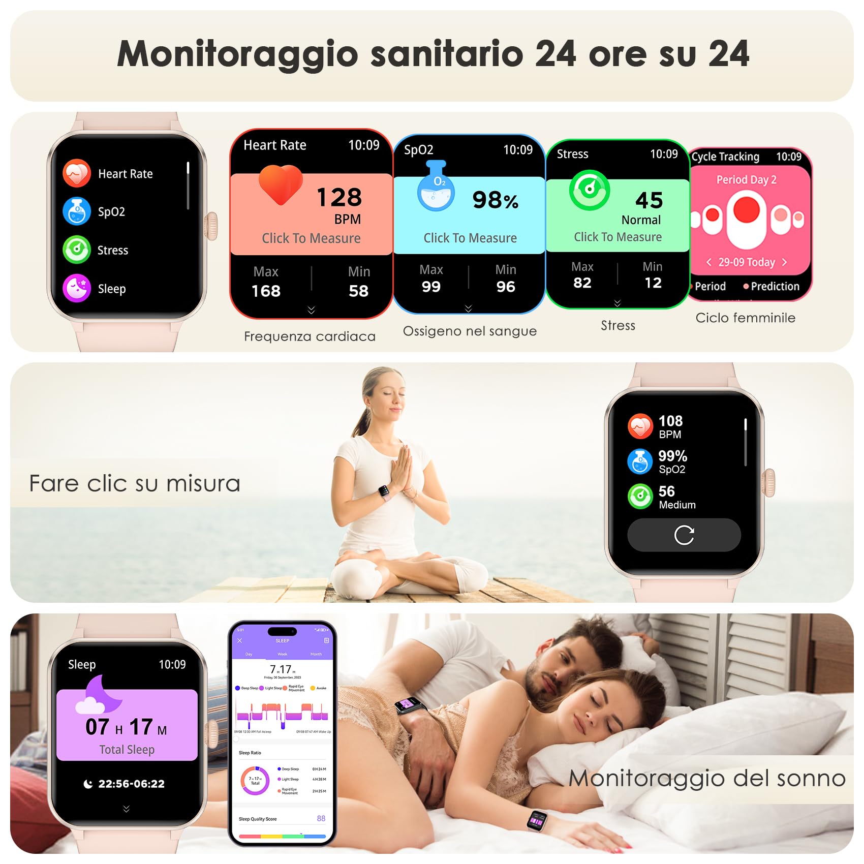 Smartwatch Uomo Donna, Orologio Fitness con Chiamate ,100 Modalità Sportive, 1.85" Smart Watch Monitor del SpO2/Sonno, 24H Cardiofrequenzimetro da Polso Fitness Tracker per iOS Android Smartphone