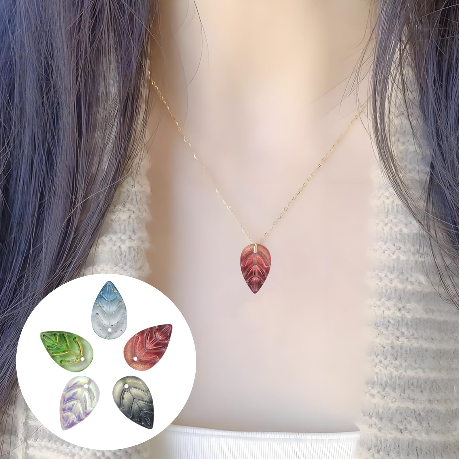 50 cuentas de hoja de cristal transparente, cuentas de hojas de cristal para hacer joyas, dijes de hojas para manualidades, aretes, pulseras (5 colores)