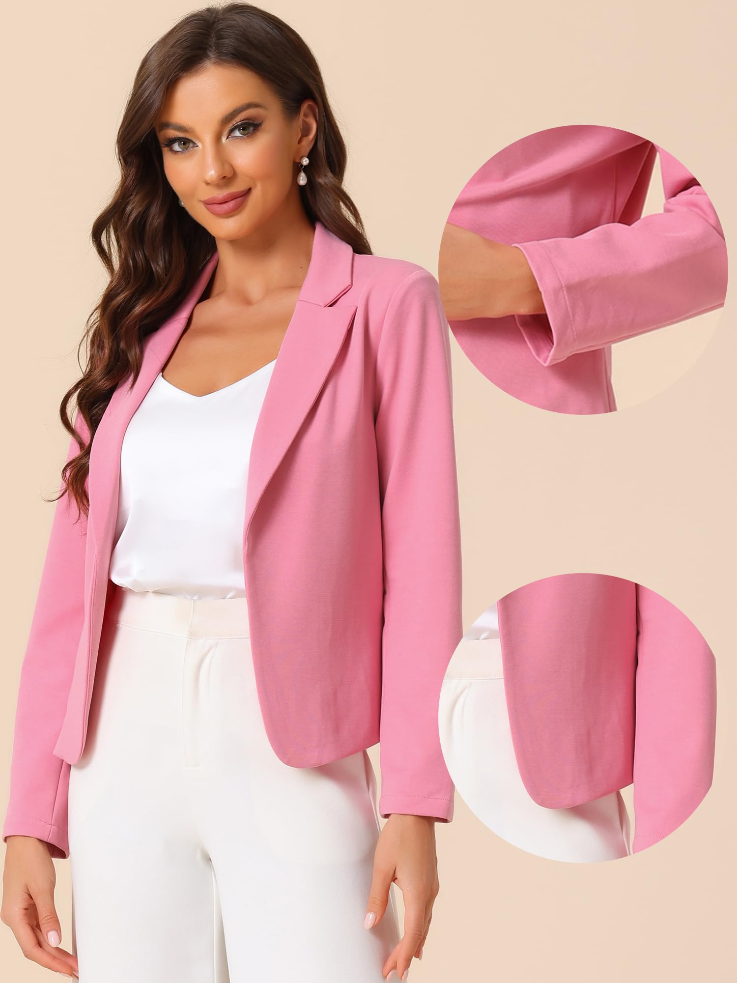 Allegra K - Giacca da donna con apertura frontale, per ufficio e lavoro, casual, leggera ed estiva, blazer cropped