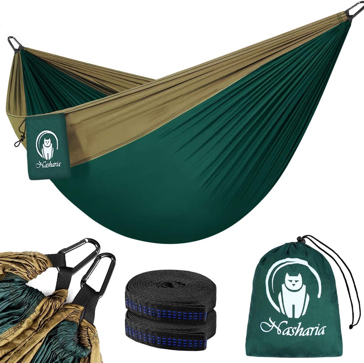 Camping Hammock, Outdoor 2 Person Hammocks 300 kg Load Capacity 275 x 140 cm, Nylon Parachute Material, Ultralight Breathable Hammock Travel Hammock for Outdoor Garden and Beach