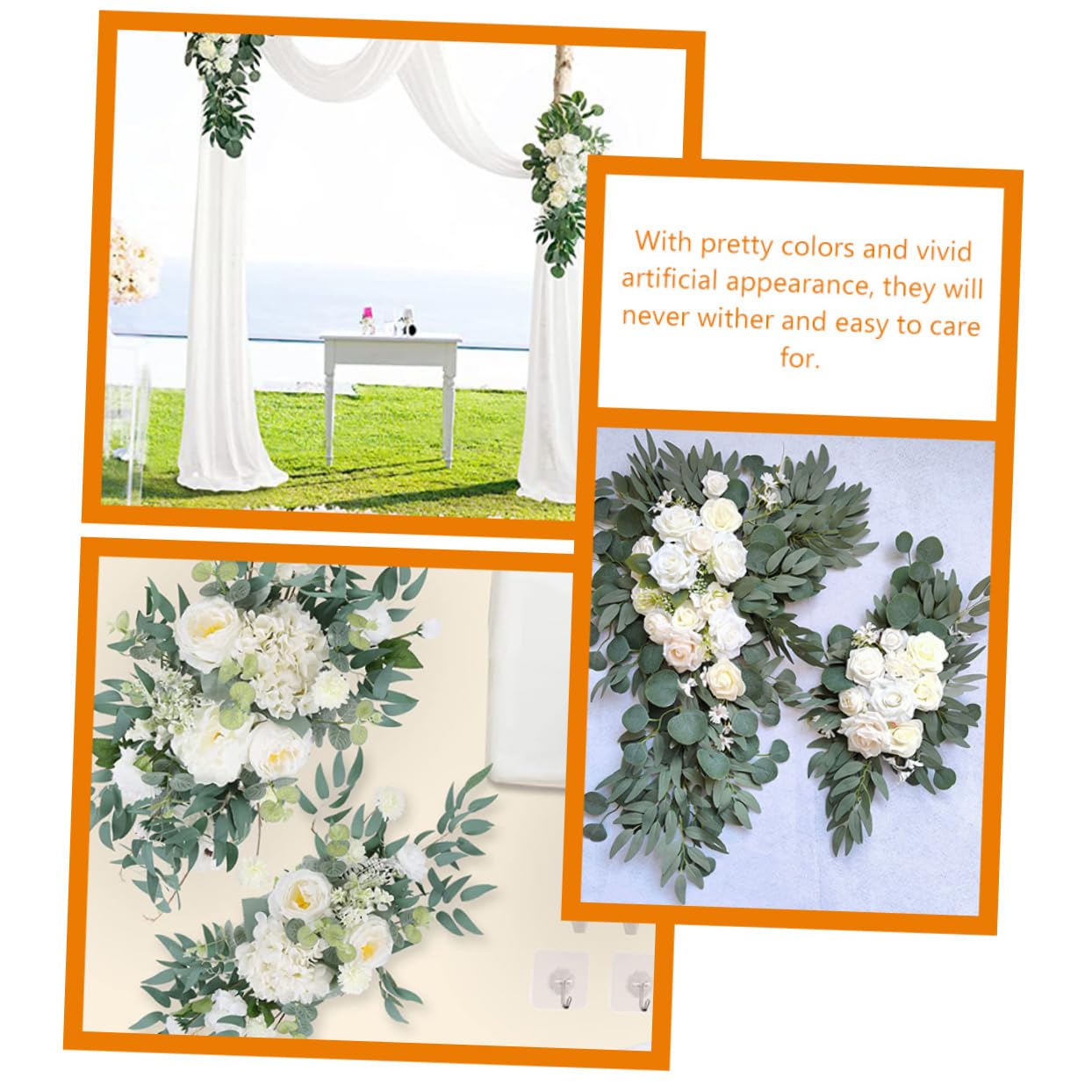 Alipis Hochzeitsblumengirlande 1 Satz aus Seidenblumen und Tüll | Weiß, für Zeremonie und Outdoor, Romantisch Elegante Optik, Pflegeleicht, 3 Stück