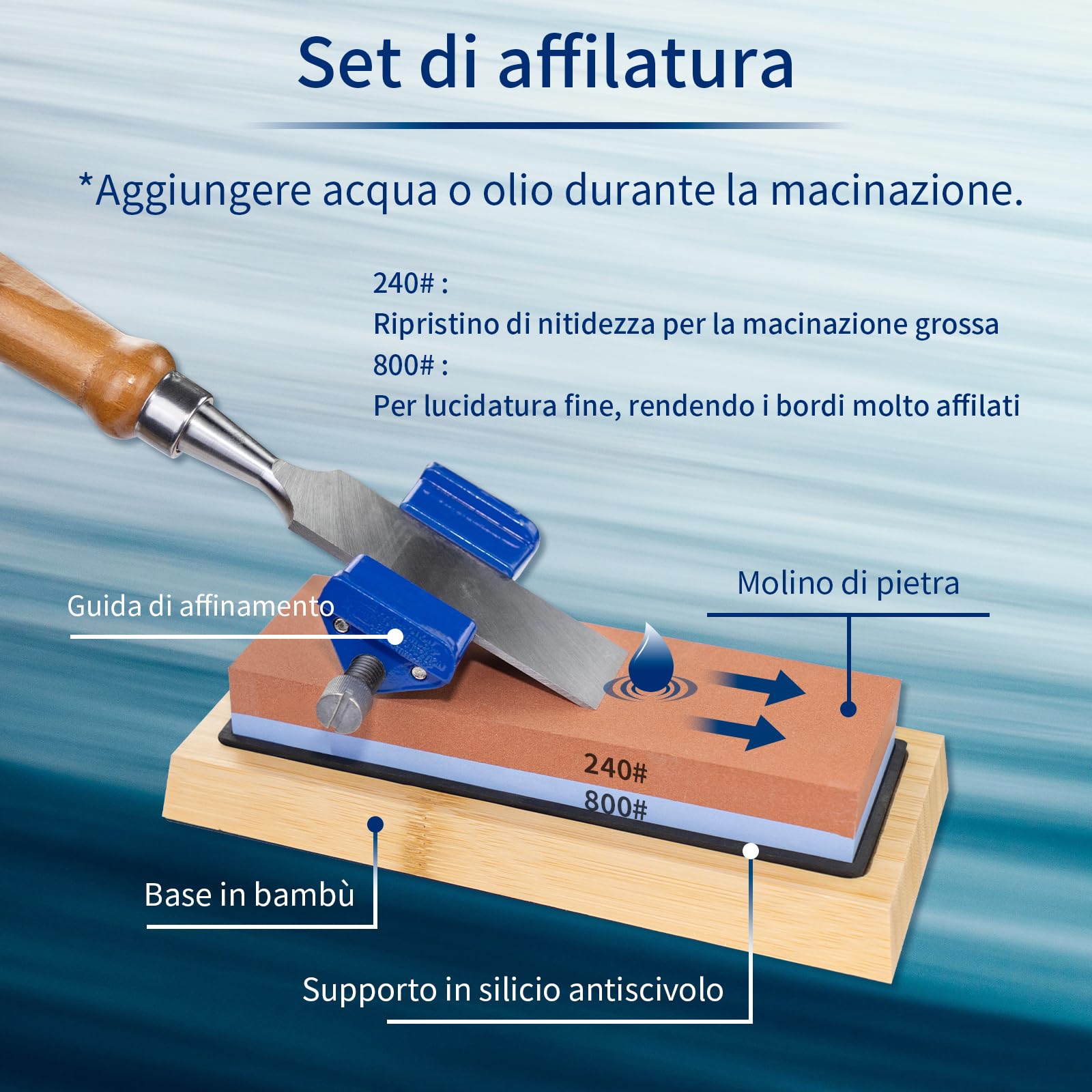 Set di 8 scalpelli in legno di alta qualità, 8 scalpelli in legno con 1 guida Honing Guide e 1 pietra per affilare