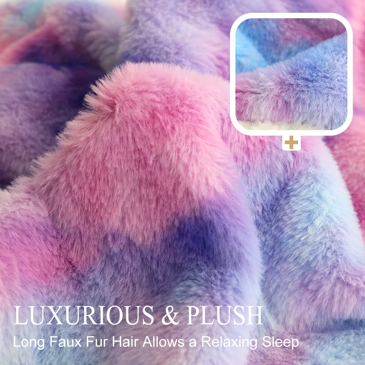 Sleepwish Pastel Tie Dye Faux Fur Pillow Cases Purple Shaggy Pillow Shams for Kids Girls Adults Women Decorative Gifts for Home (King (20