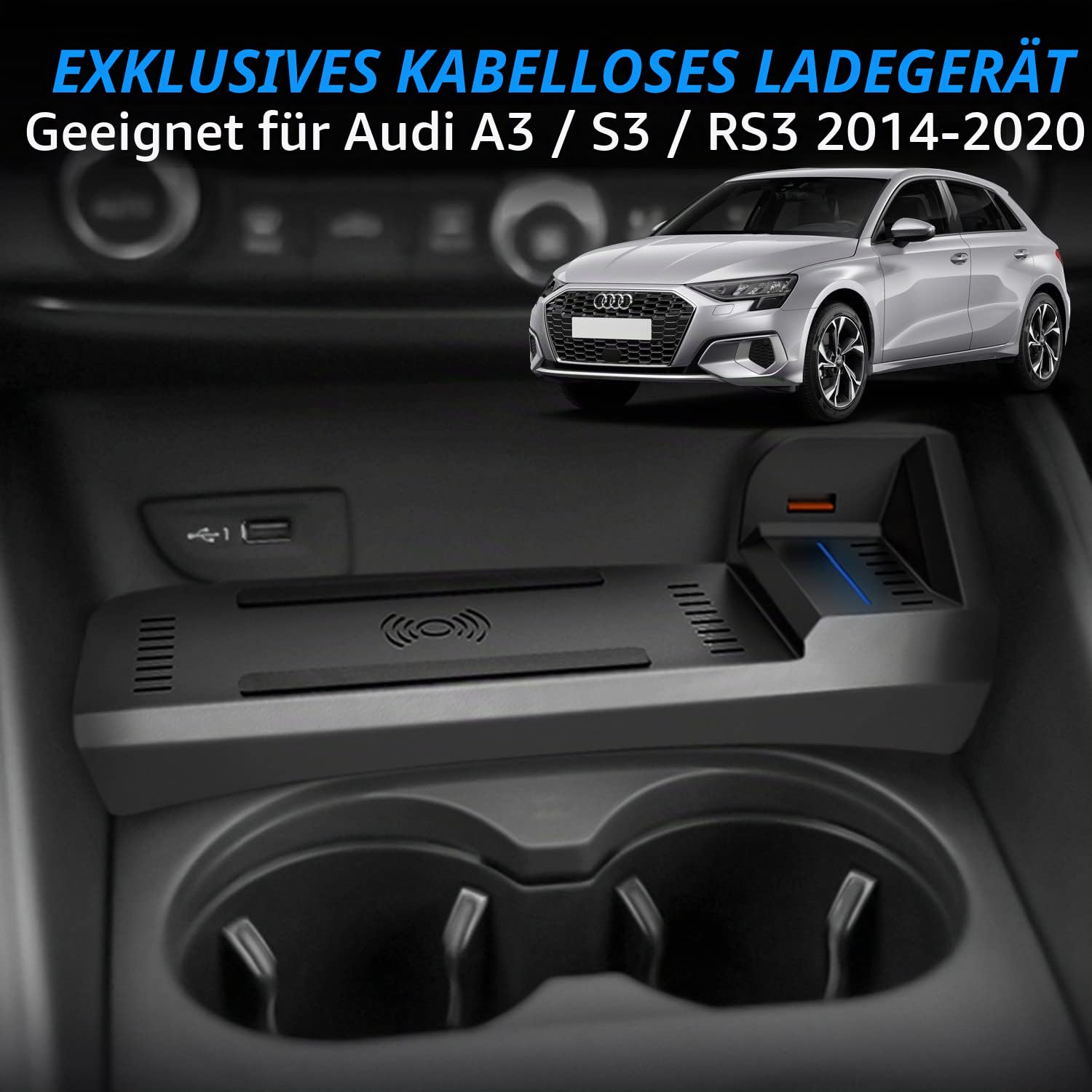 Kabelloses Ladegerät für Audi A3 S3 RS3 2014 2015 2016 2017 2018 2019 2020