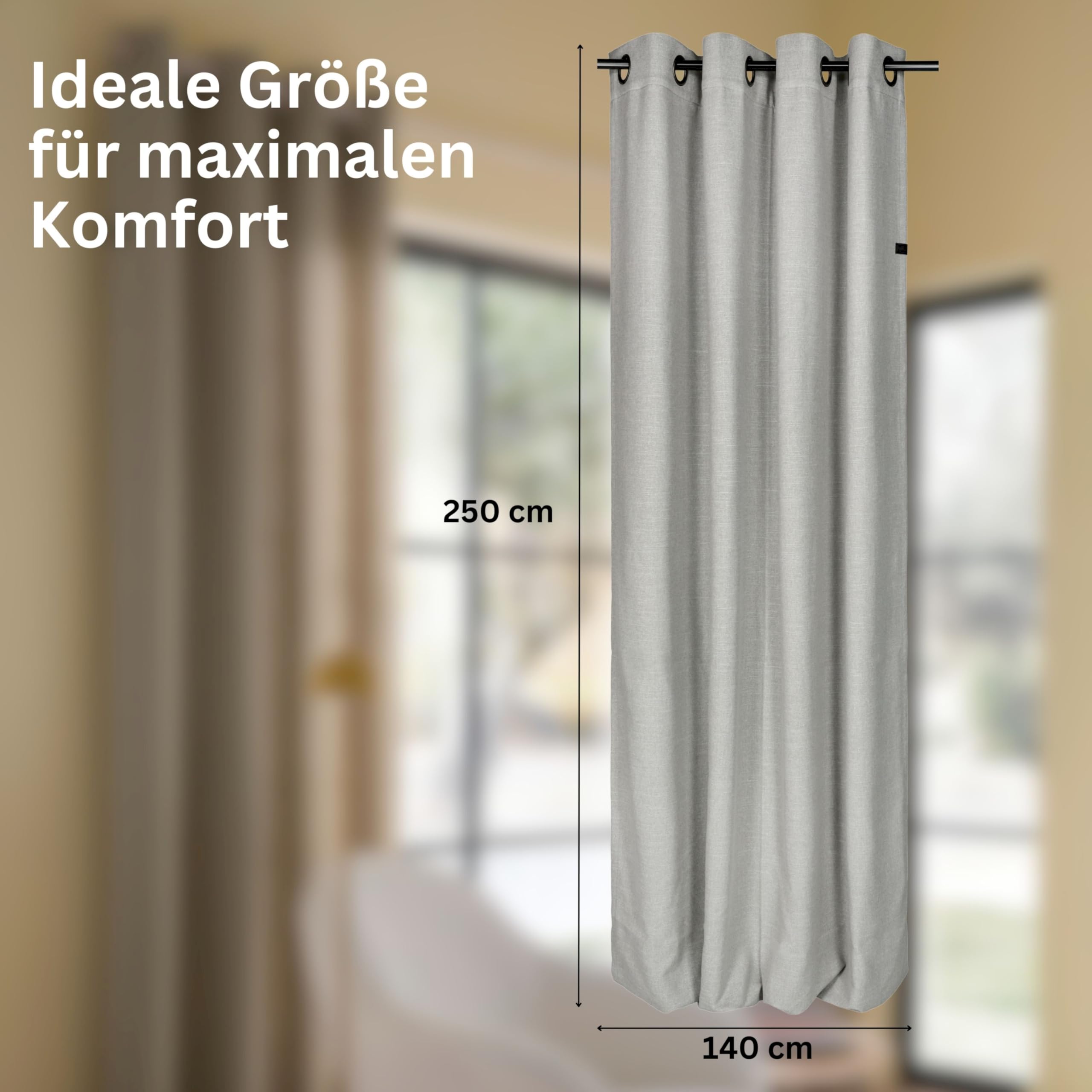 SCHÖNER WOHNEN Vorhang Blickdicht mit Ösen - Blickdichte Gardinen 245 cm lang - Fenster Vorhänge deko - Moderne Leinenoptik für Wohnzimmer ESS- & Küchenbereich Thermovorhang Hitzeschutz - Grau