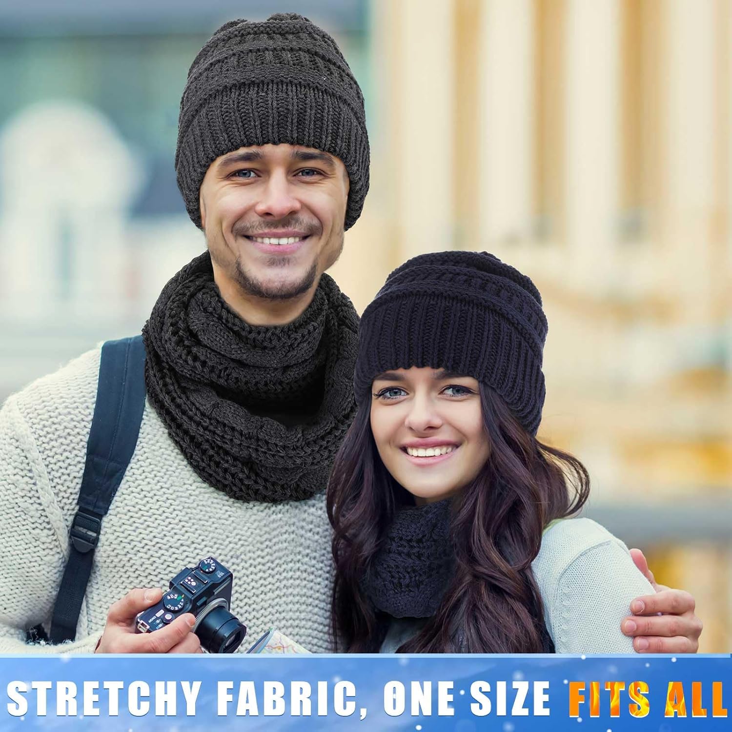 Ramede 27 Pcs Winter Warm Set Colorful Knitted Beanie Hat Infinity Scarf Touch Screen Gloves Cable Knit Hat for Women Men - Image 4