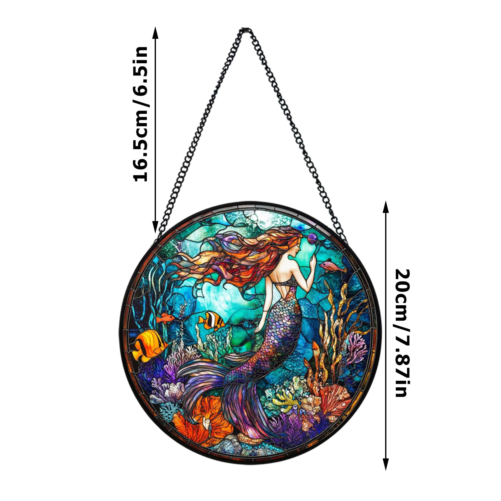 Xuoxeji Mermaid Stained Glass Window Hanging, 20cm/7.87in Mermaid Hanging Decor Mermaid Ornaments, Mermaid Lovers Gifts for Women - Image 3
