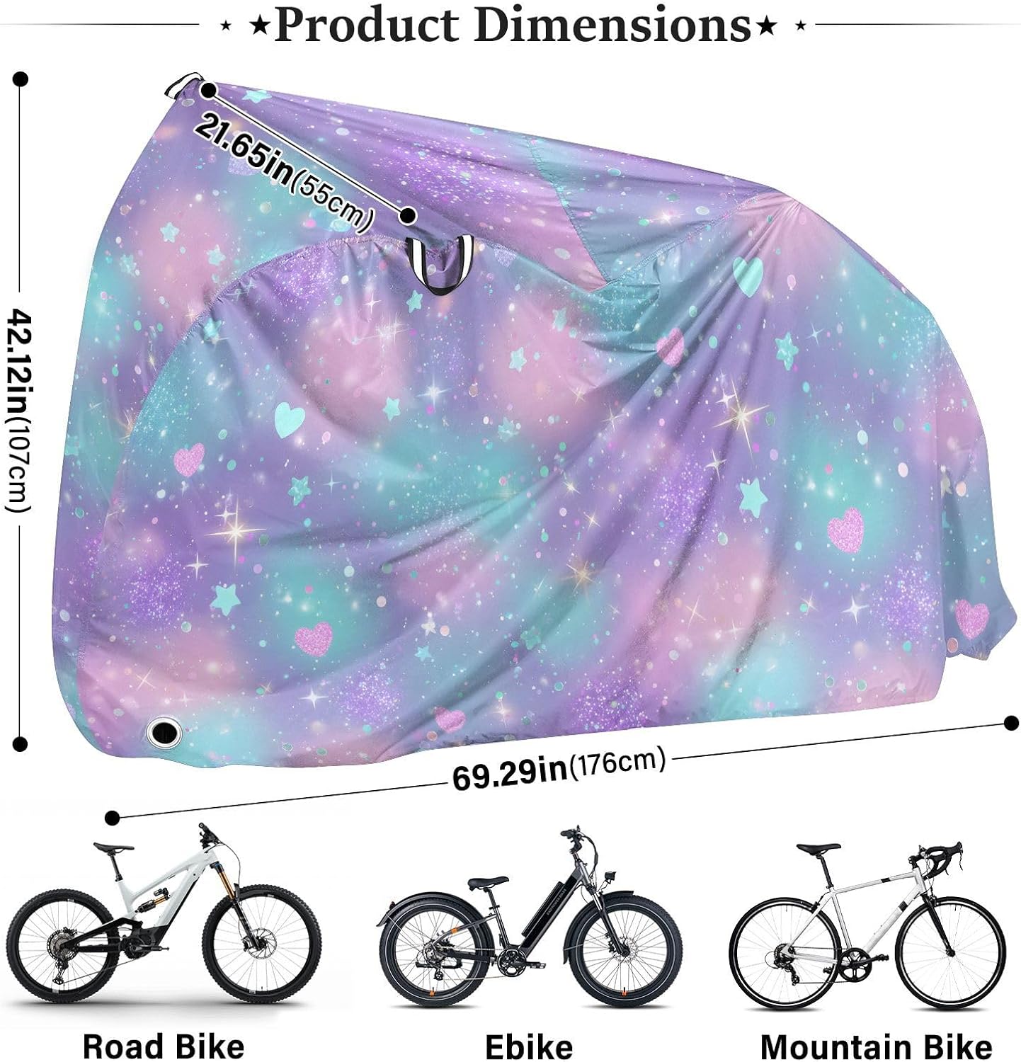 ALAZA Rrainbow Love Hearts Stars Bike Cover Waterproof Outdoor Ebike Bicycle Covers Tarp Protection for 1/2 Bikes, Sun UV Dust Wind Proof