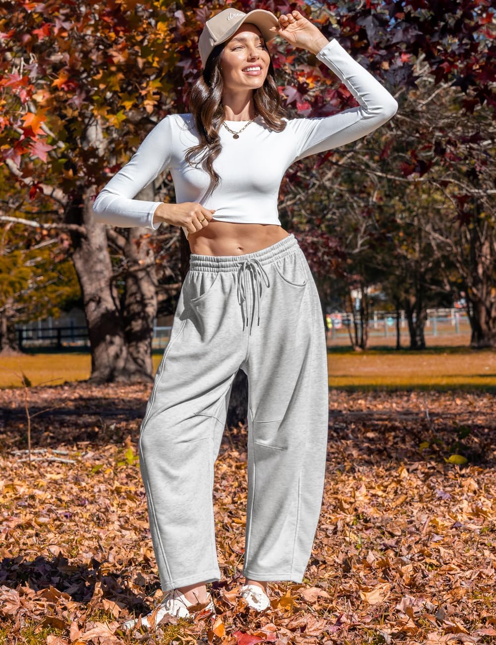 TARSE Women’s Barrel Sweatpants Loose Fit Lounge Pants Casual Wide Leg Pants Cotton Comfy Elastic Waist Joggers with Pockets - Image 4