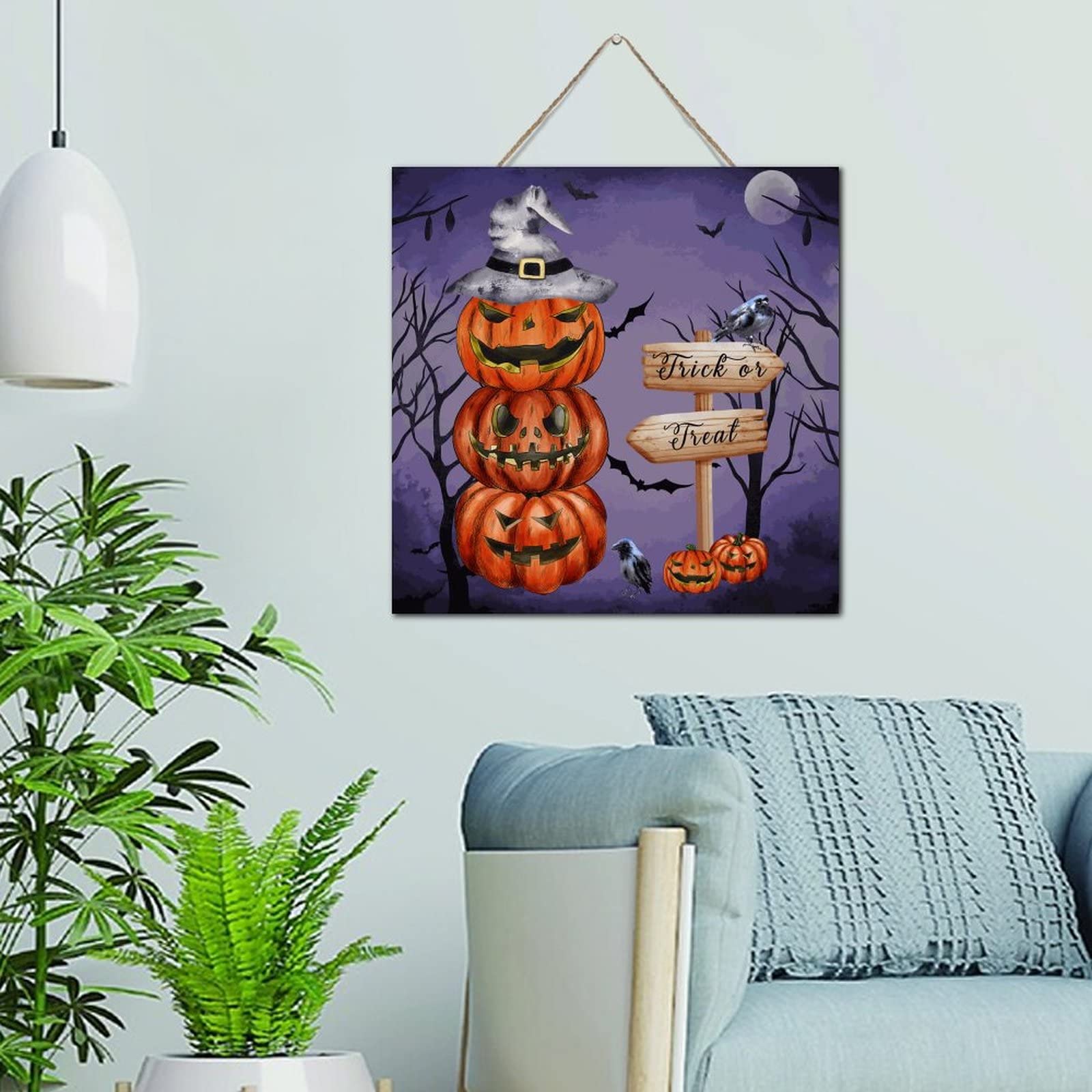 Plaque en bois d'Halloween et automne décorative à suspendre 30x30 cm