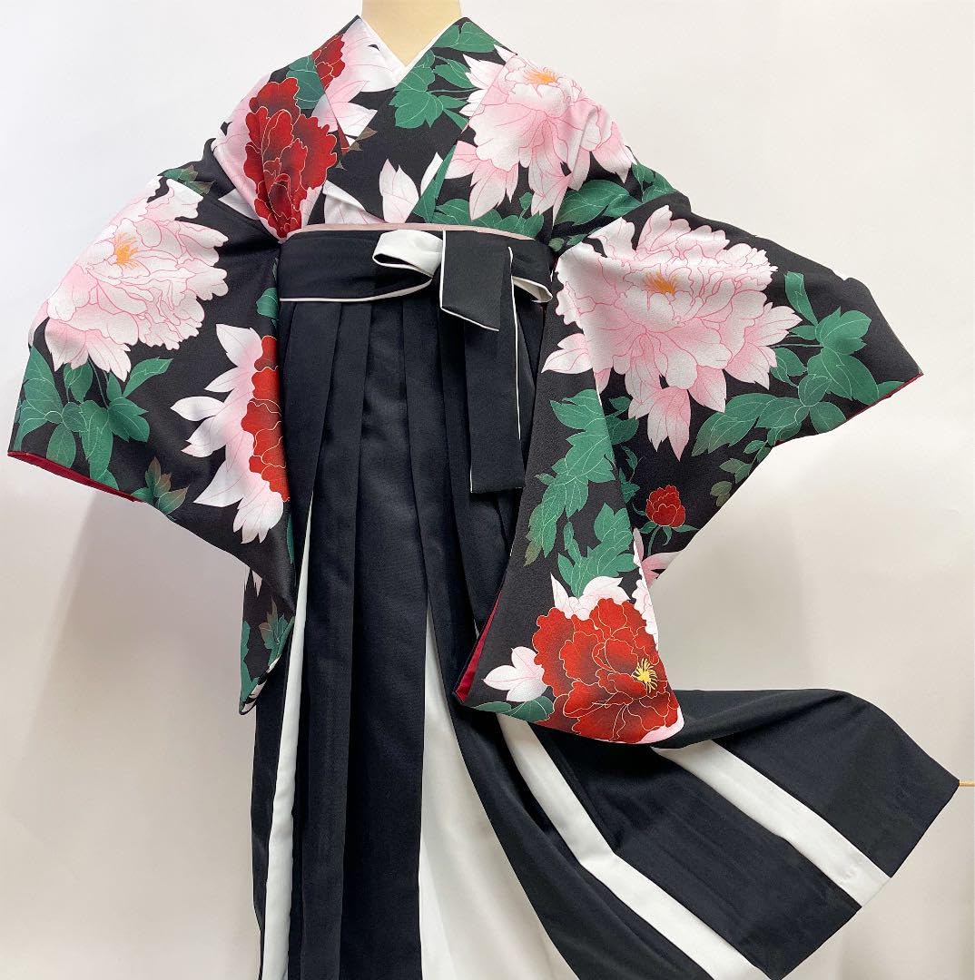 Amazon.co.jp: 卒業袴 二尺袖着物 バイカラー袴 レースフリル 3点  
