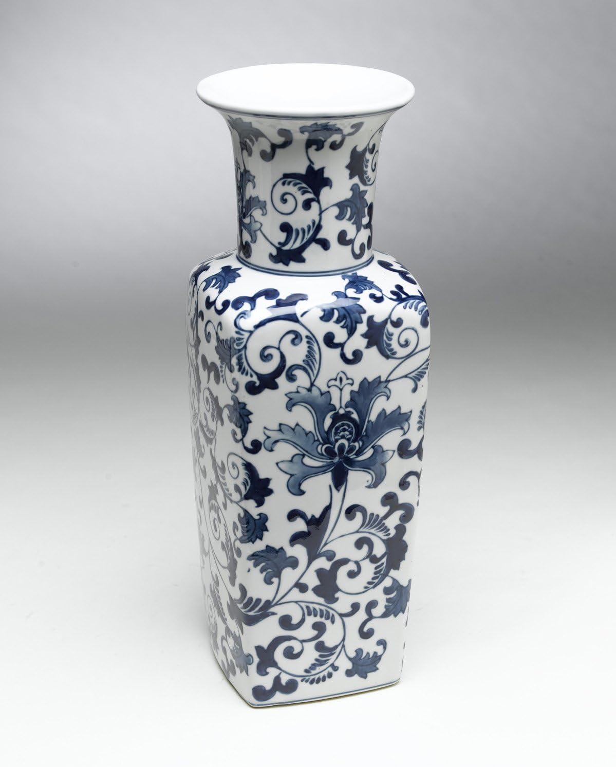 AA Importing 59702 Square Blue and White Ceramic Vase