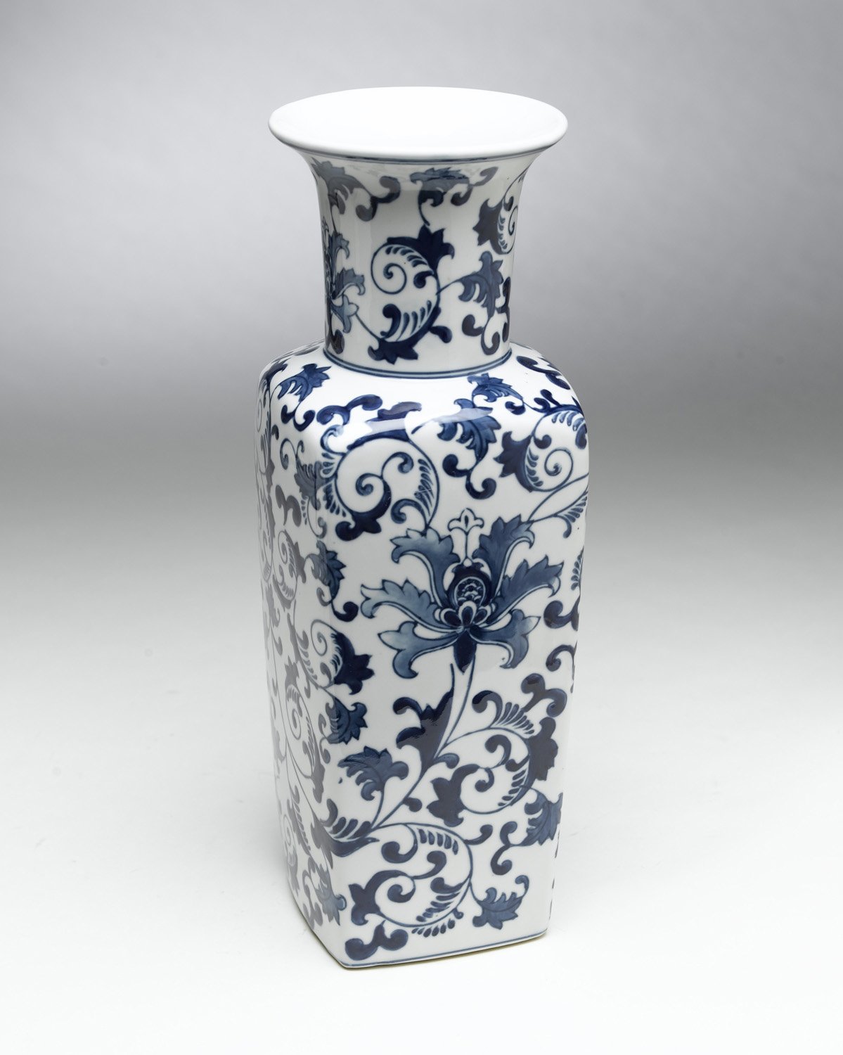 AA Importing 59702 Square Blue and White Ceramic Vase