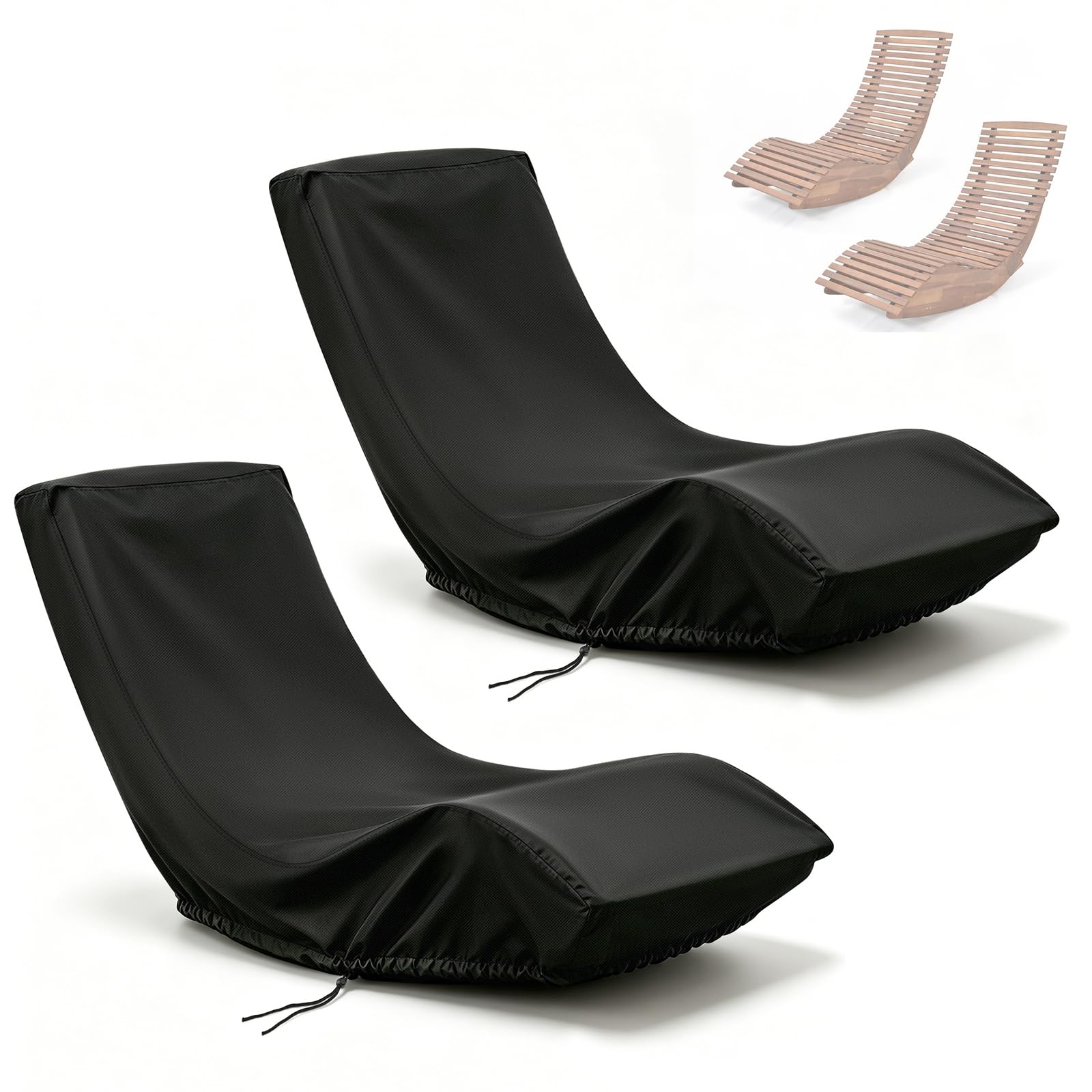 Rocking Sunlounger Chair cover, 500D Heavy Duty Waterproof Patio Recliner Chair Cover, Outdoor Furniture Covers Waterproof for Lawn/Garden Patio Rocking/Recliner Chair(105*105CM-2PC)