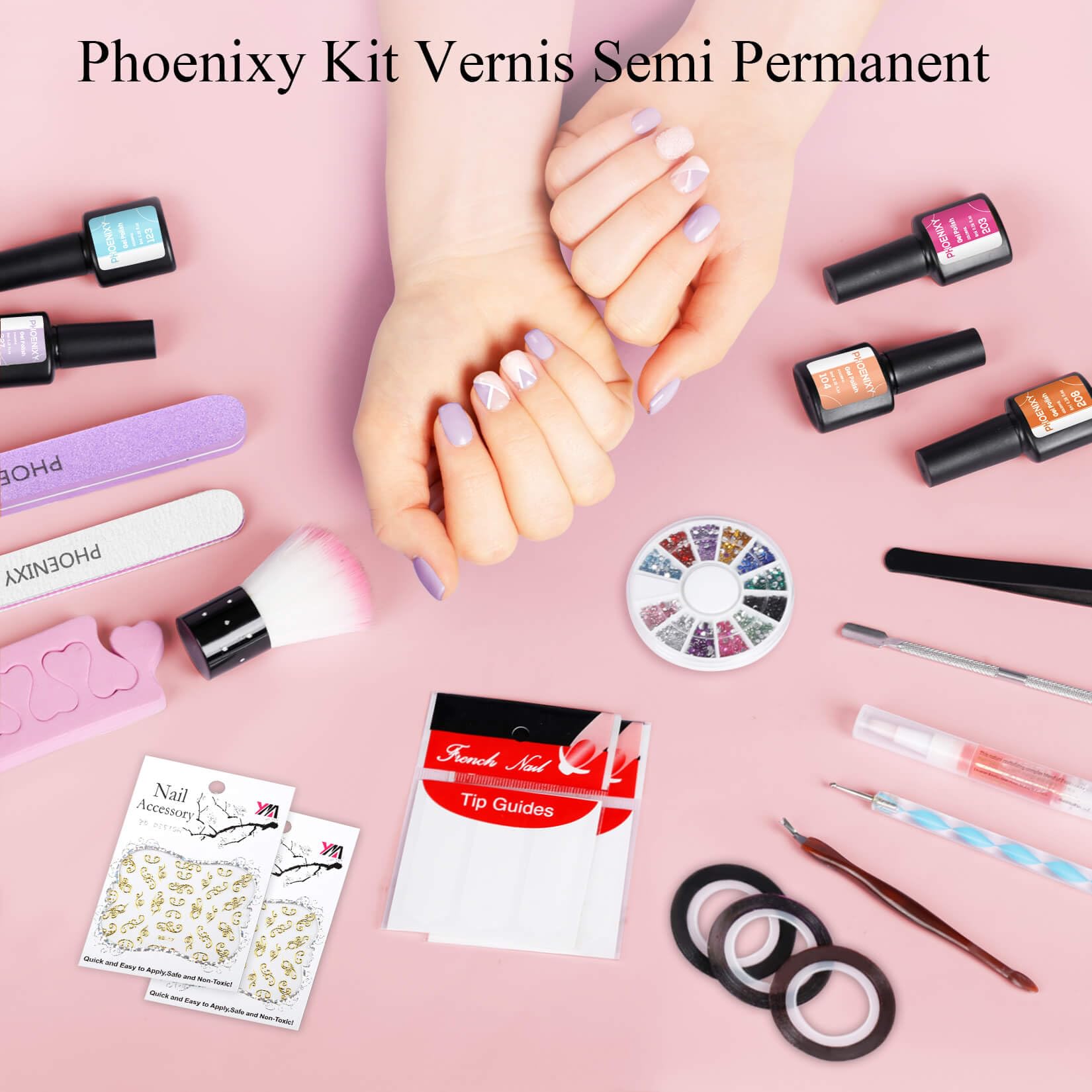 Phoenixy 40 Couleurs Kit Vernis Semi Permanent Complet avec 48W Lampe U V/LED Kit Ongle Gel U V Complet avec Base et Top Coat Vernis Semi Permanent pour Débutant DIY Nail Art