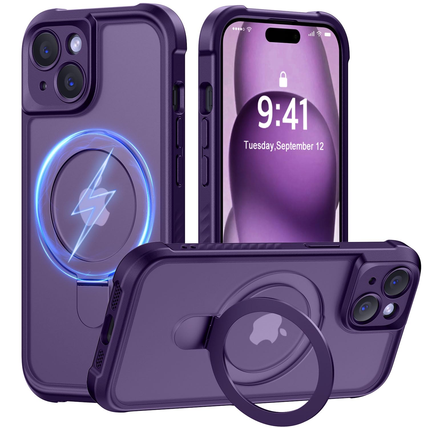 MOCCA Design for iPhone 15 Case with Magnetic Invisible Stand [Full Camera Protection] [Compatible with Magsafe] Military Drop Shockproof Translucent