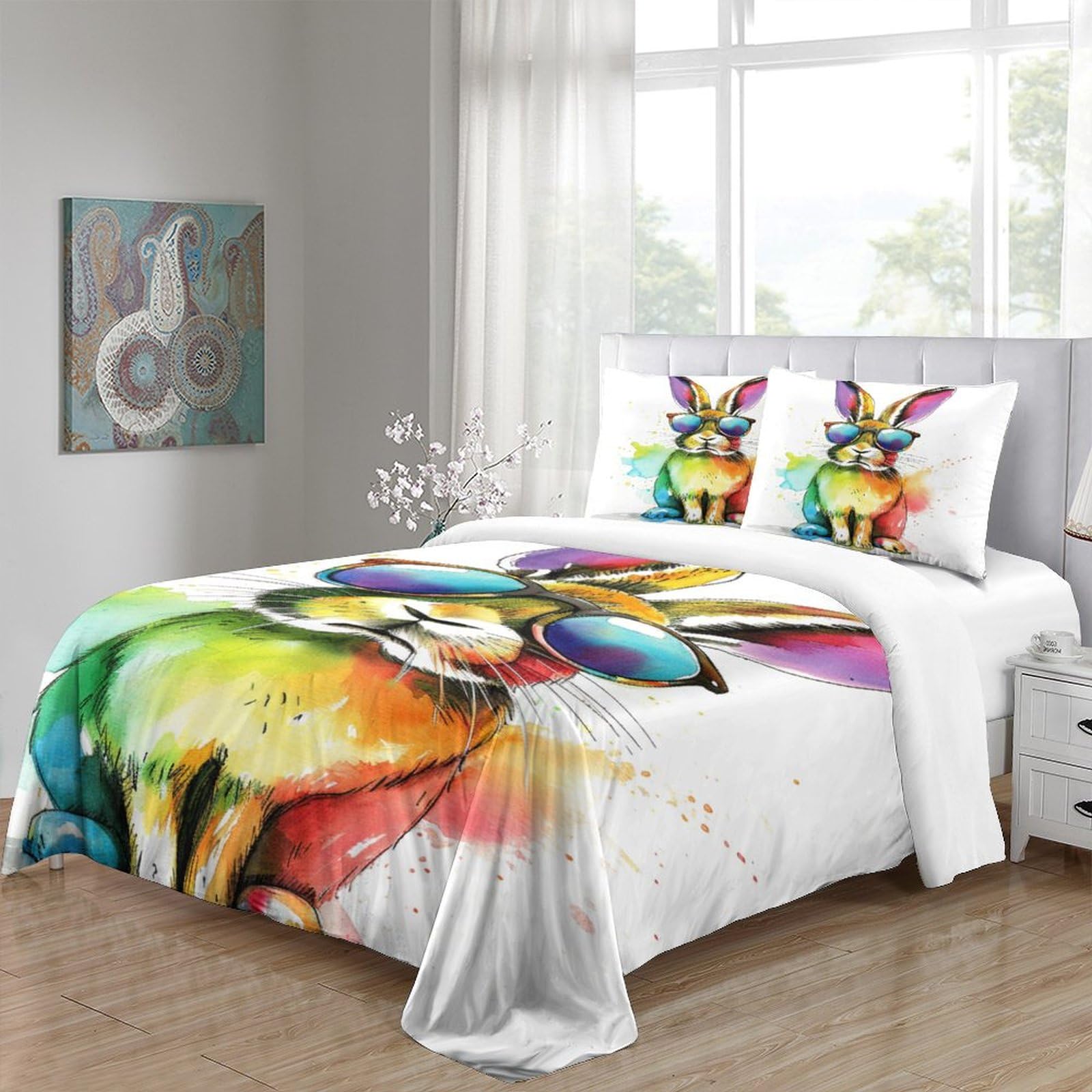 Stampato in 3D Coniglietto carino Copertina Stampata Microfibra Disegnata Set Di Biancheria Da Letto Cura Facile Con 2 Federe,Double（200x200cm）, Per Ragazzi Adulti