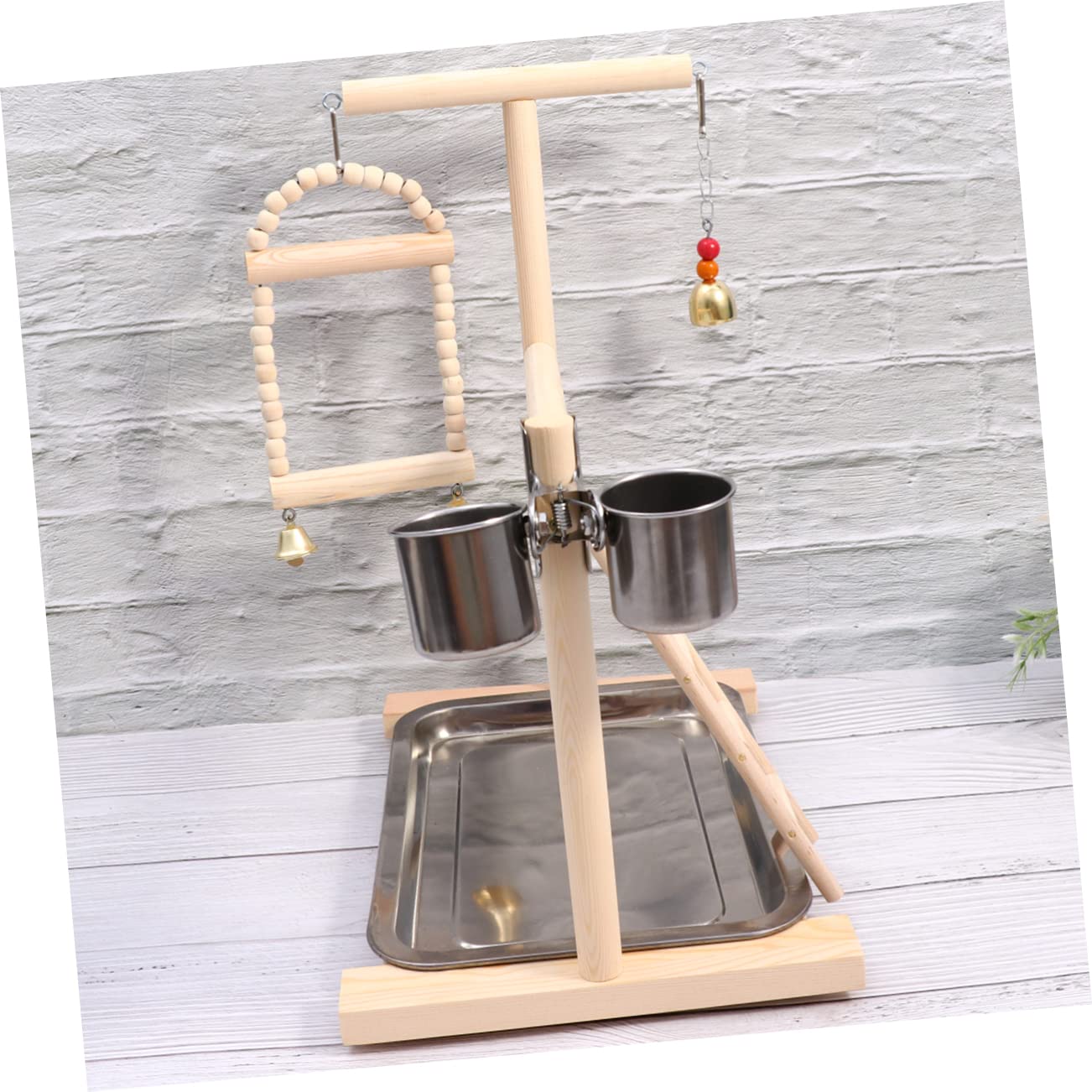 Housoutil Giochi per Pappagalli in Legno Altalena e Scala, Supporto per Gabbia e Giardino, Acciaio Inox, Resistente Colore Casuale