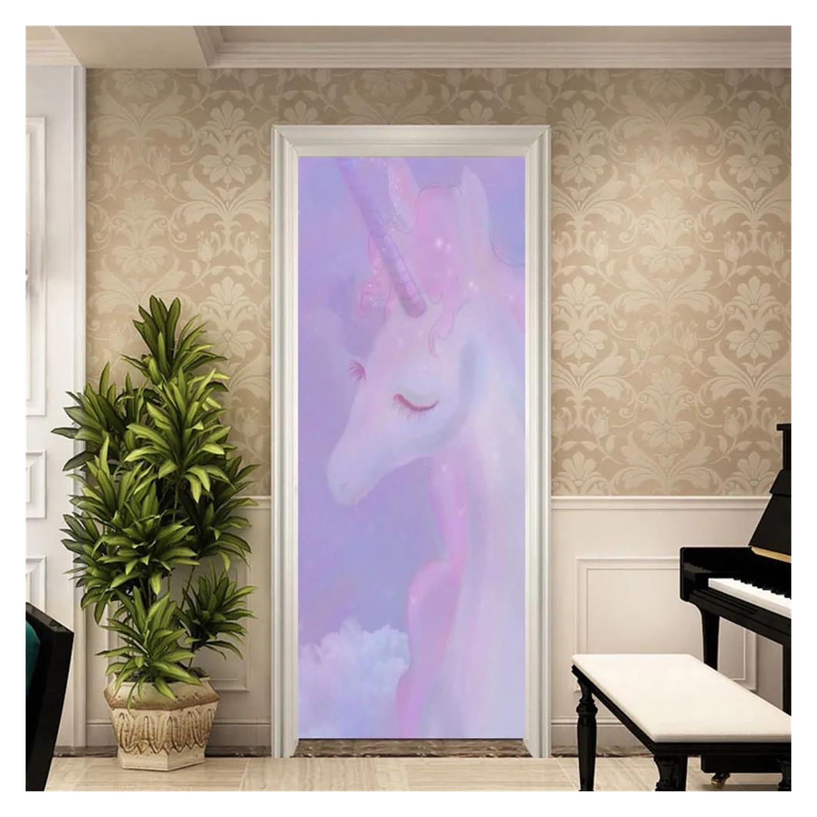 Papier peint auto-adhésif imperméable de porte motif paysage de ville d'eau 95x215